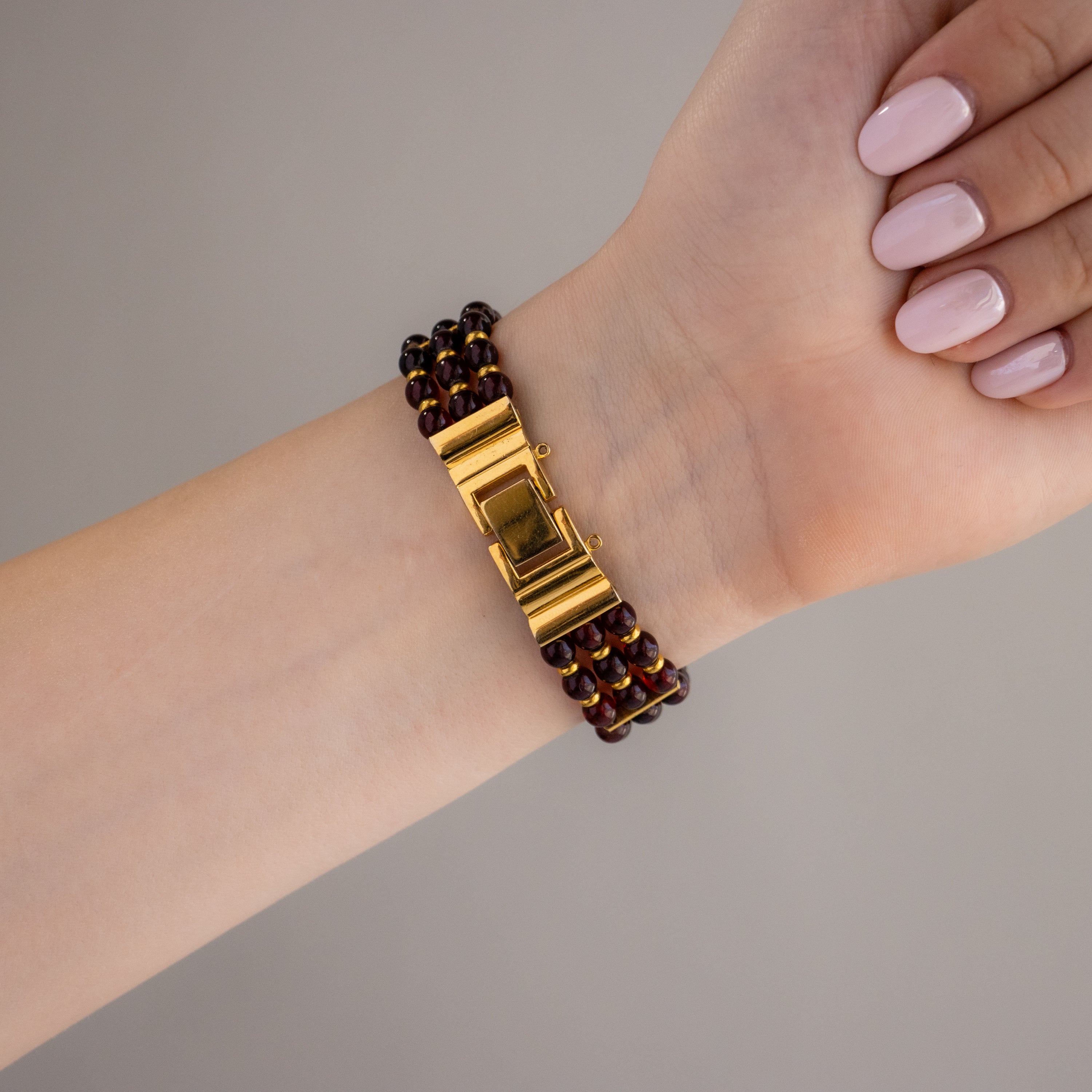 Vintage Amber Red Beaded Gold Watch