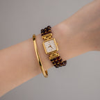 Vintage Amber Red Beaded Gold Watch