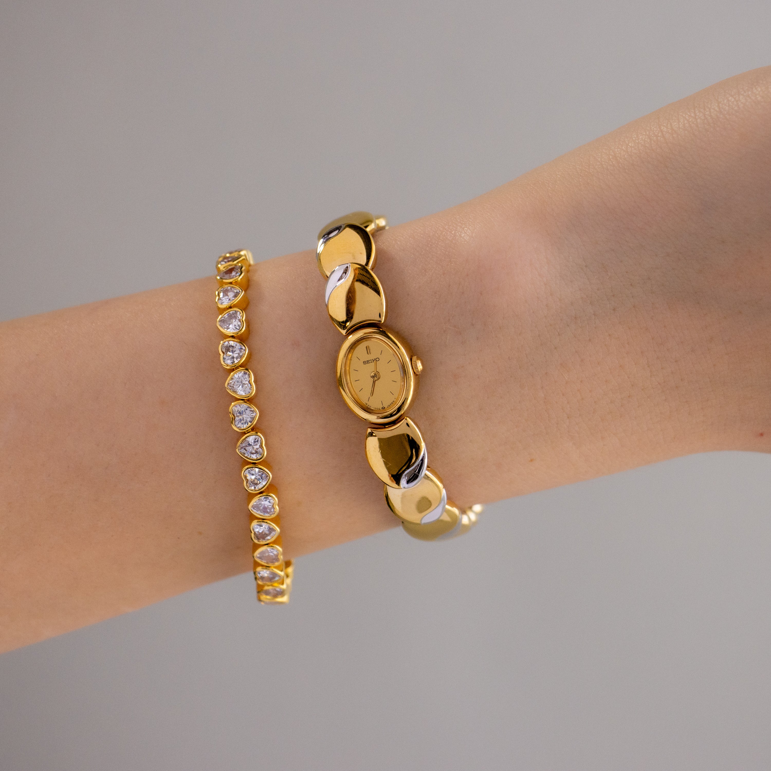 Vintage Seiko Oval Beaded Two Tone Watch