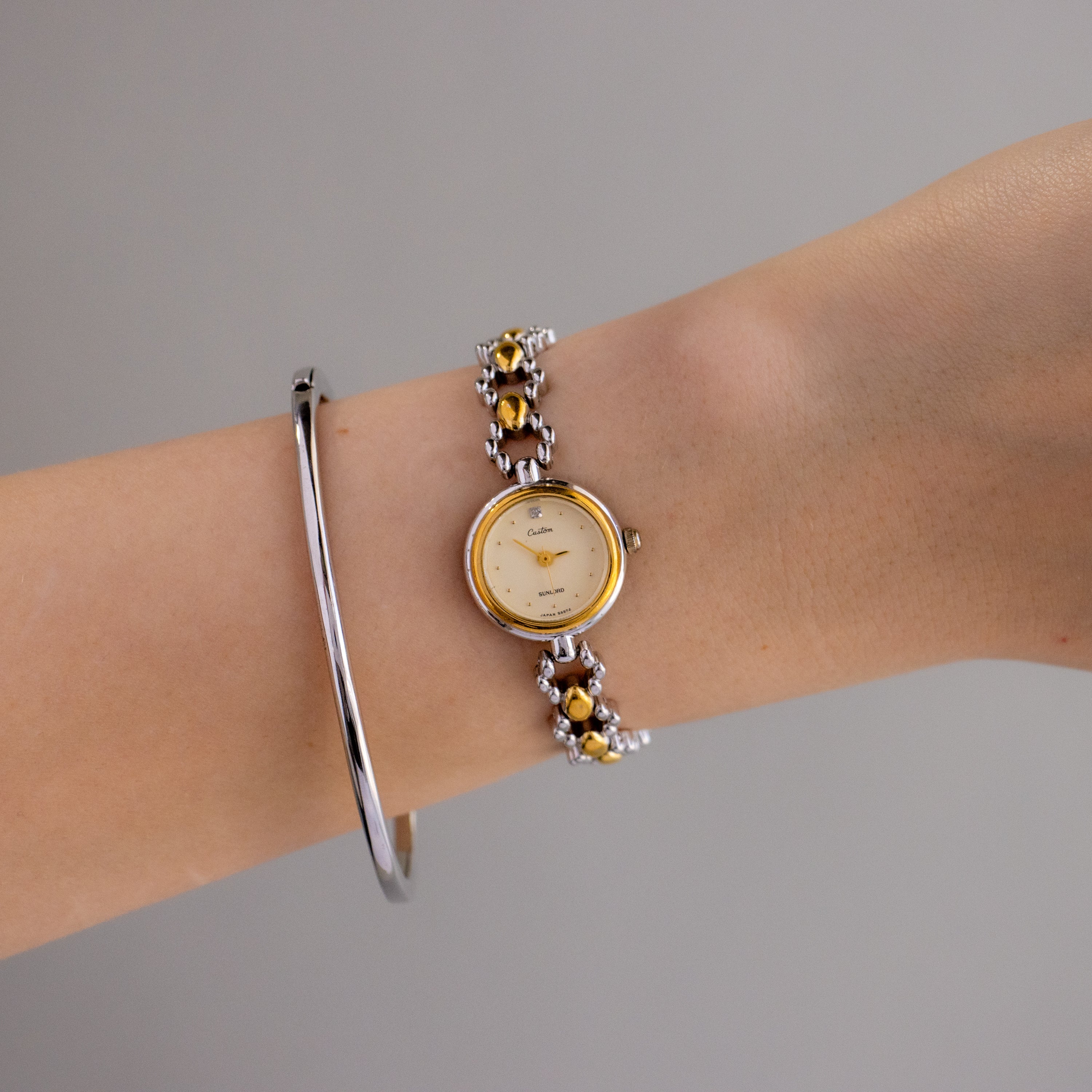 Vintage Sunlord Floral Beaded Two Tone Watch