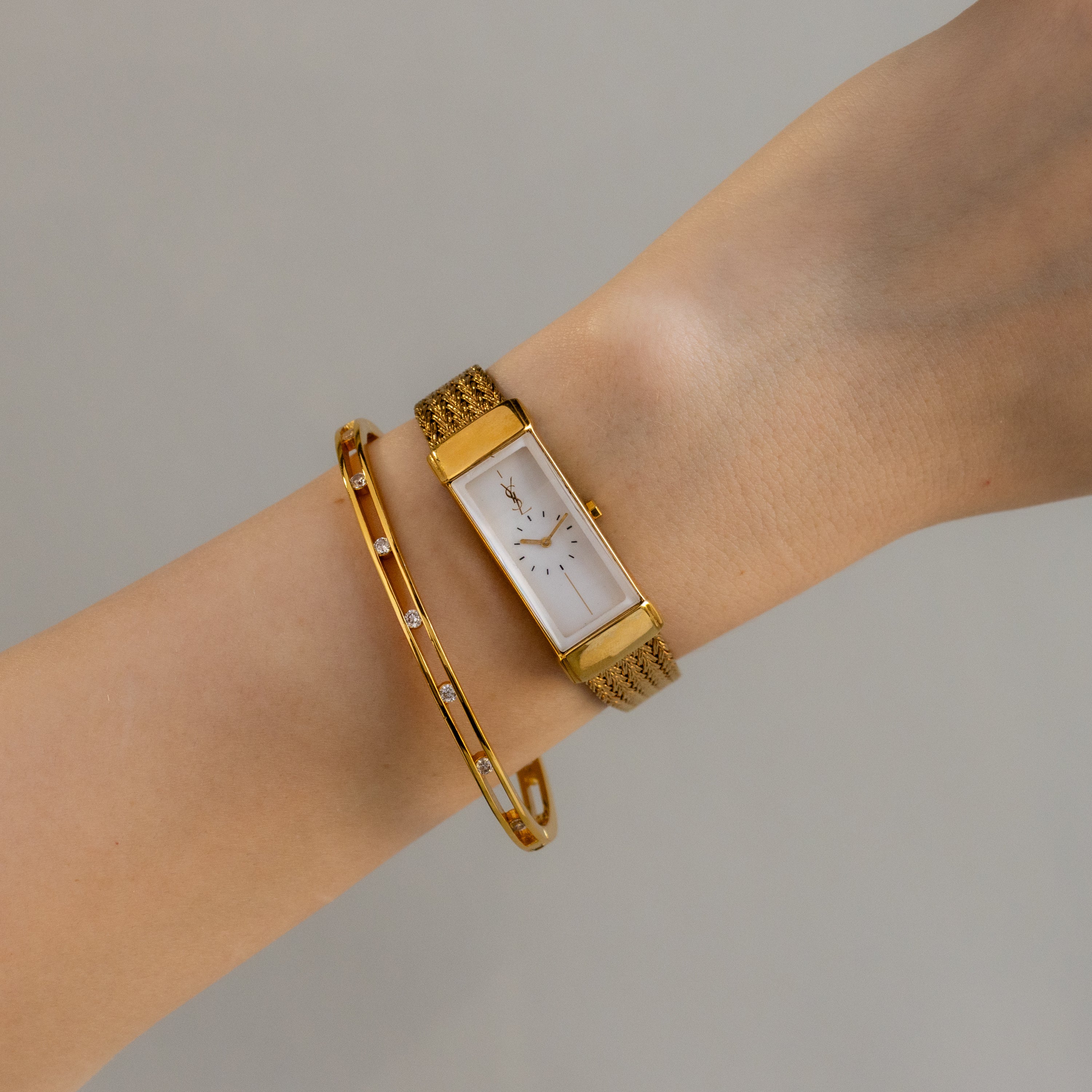 Vintage YSL Rectangular Mesh Gold Watch