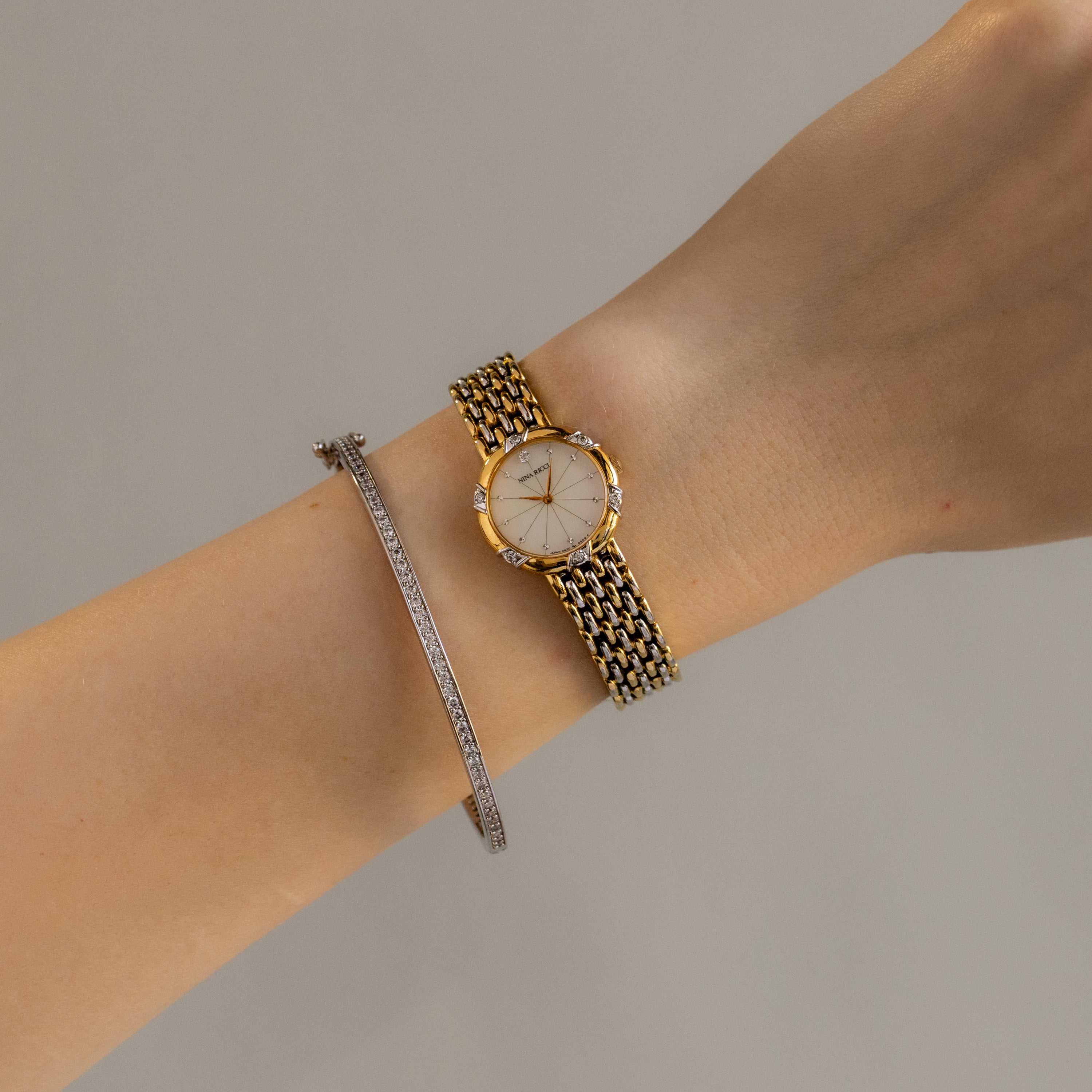 Vintage Nina Ricci Pave Two Tone Watch