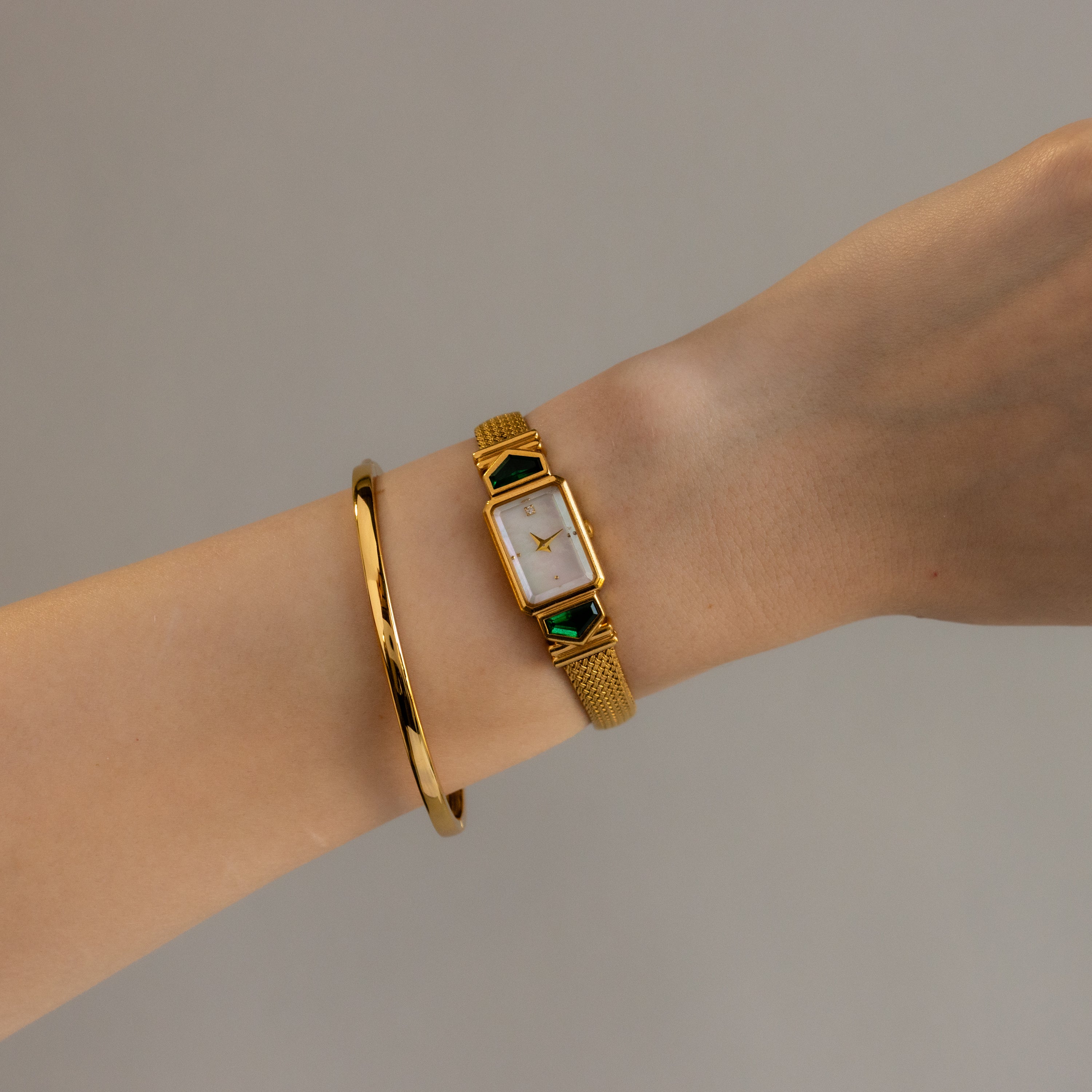 Vintage The Franklin Mint Emerald Gold Watch