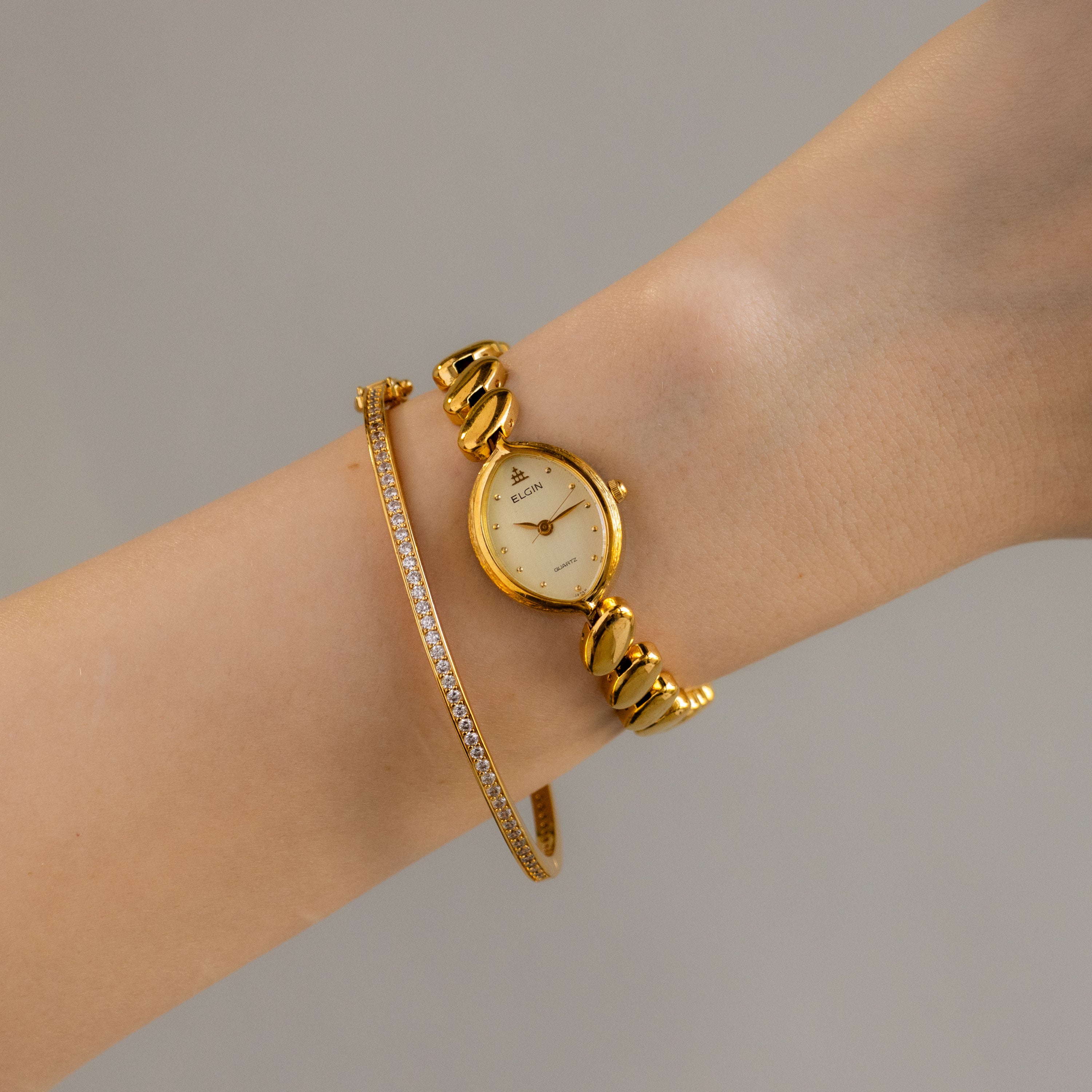 Vintage Elgin Oval Beaded Gold Women's Watch | Caitlyn Minimalist