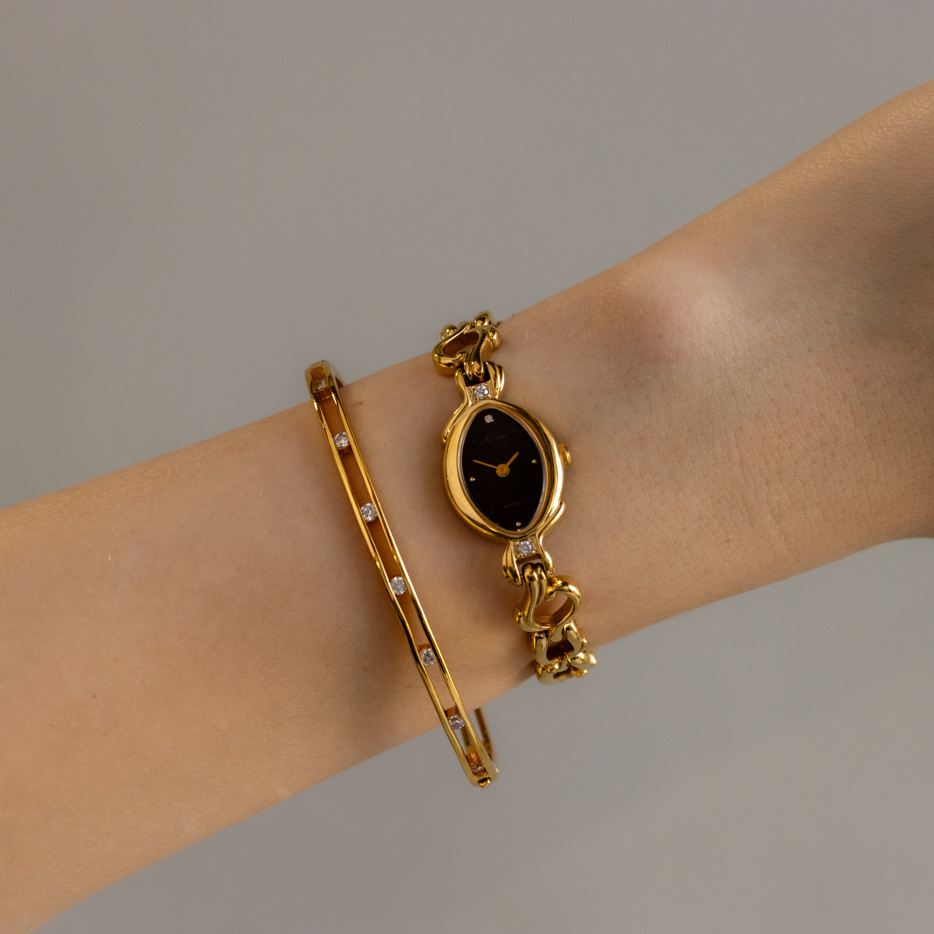 Vintage Rhythm Midnight Oval Gold Watch