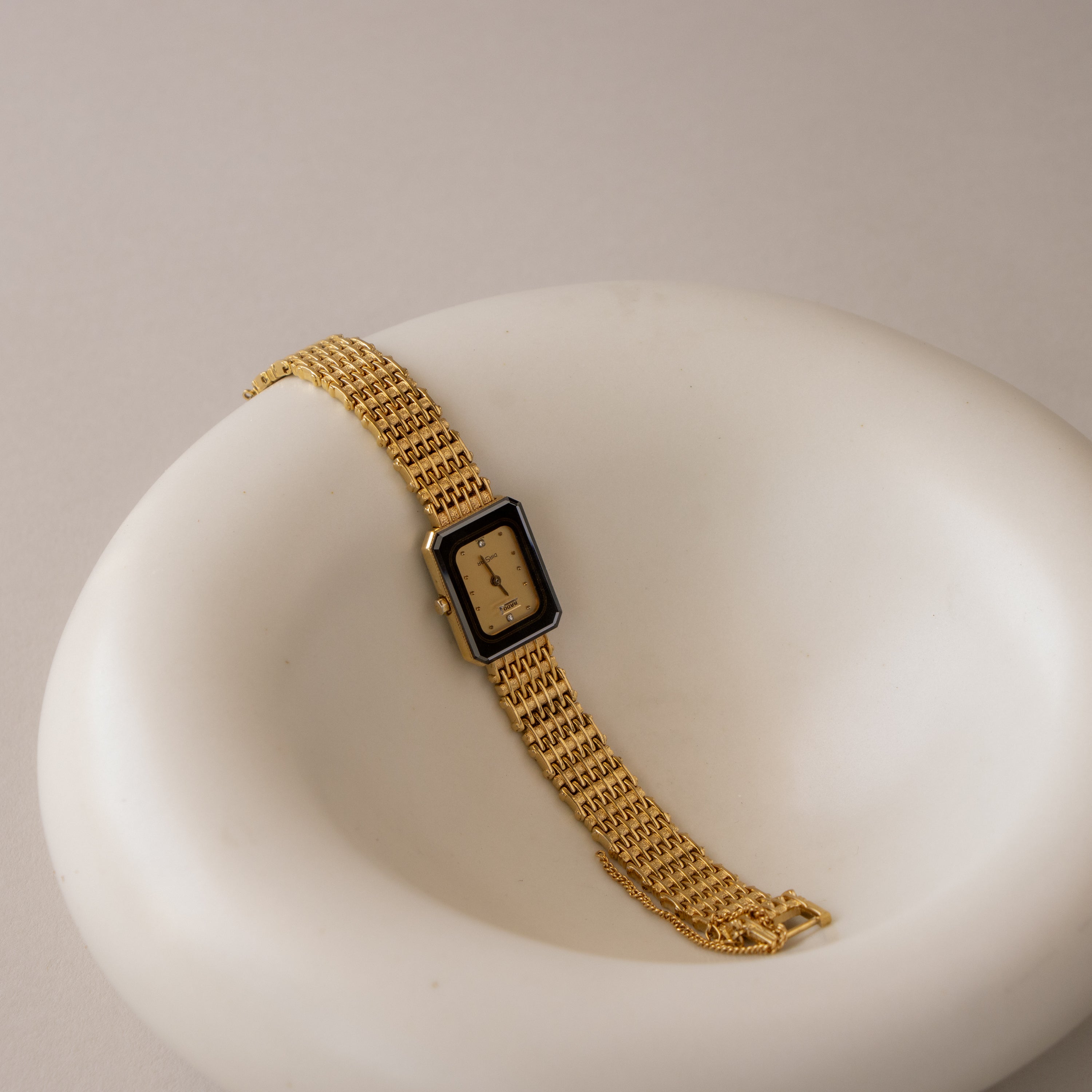 Vintage Rado Black Square Gold Watch