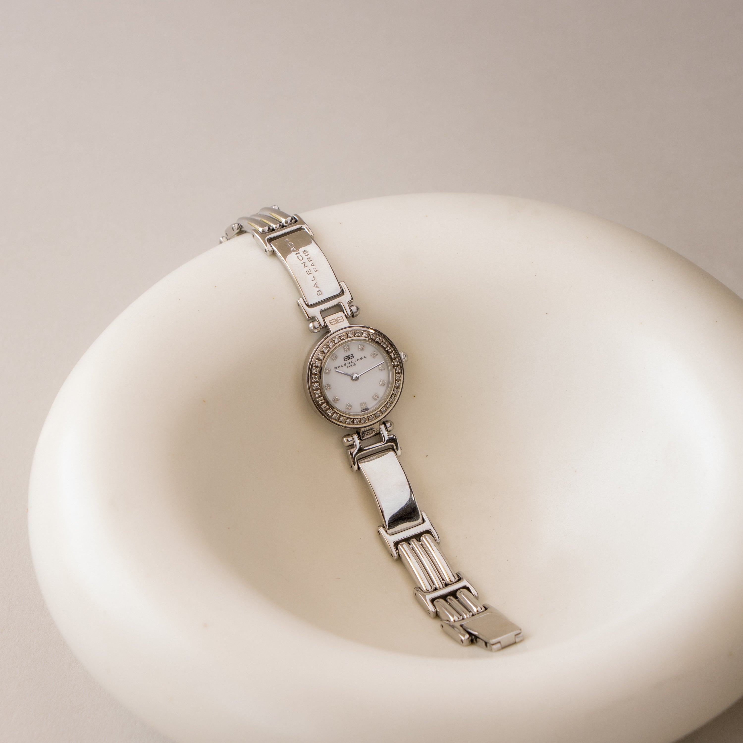 Vintage Balenciaga Swiss Pave Silver Watch