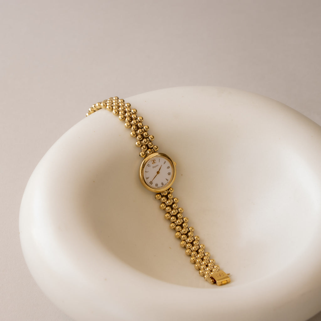 Vintage Elegance Beaded Gold Watch