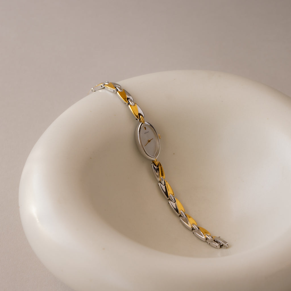 Vintage Seiko Skinny Oval Two Tone Watch