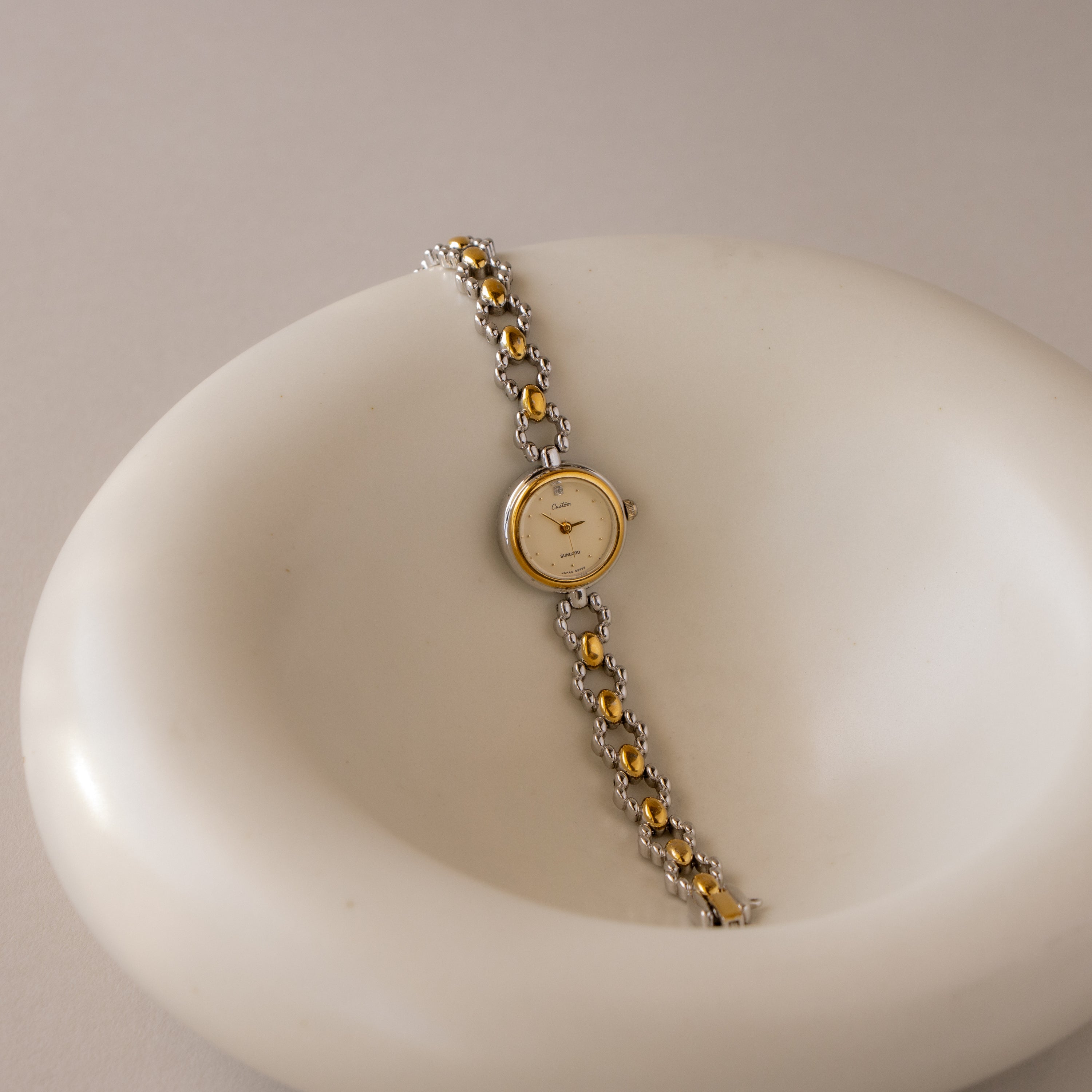 Vintage Sunlord Floral Beaded Two Tone Watch