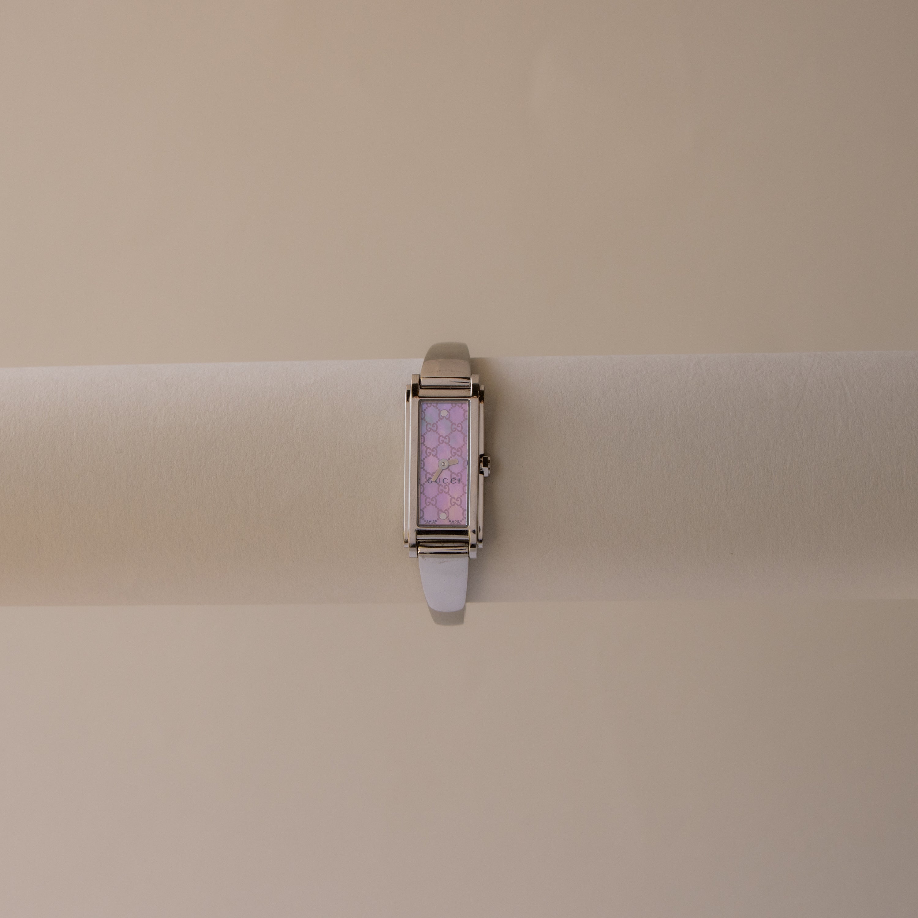 Vintage Gucci Swiss Blush Cuff Silver Watch