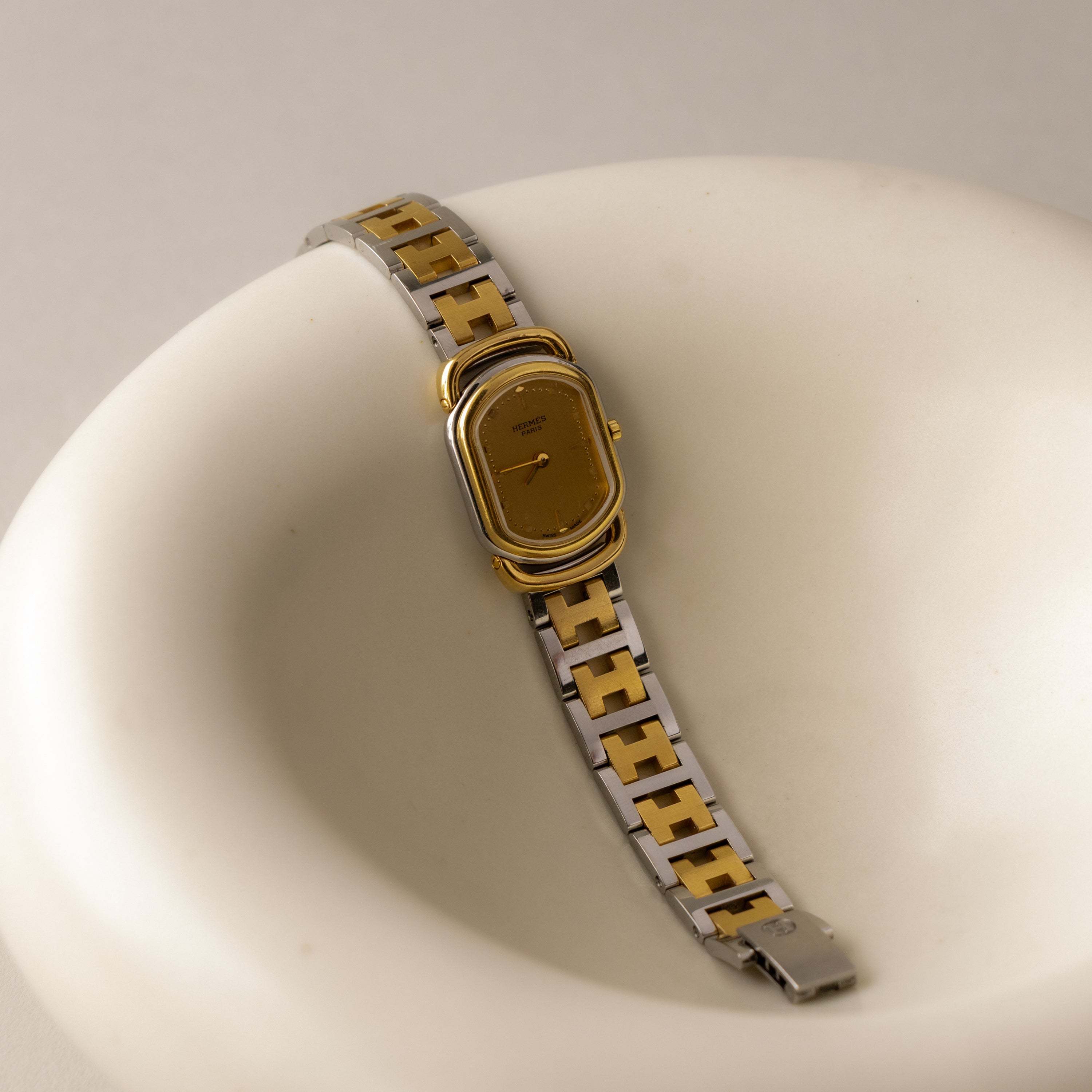 Vintage Hermes Rectangular Two Tone Watch