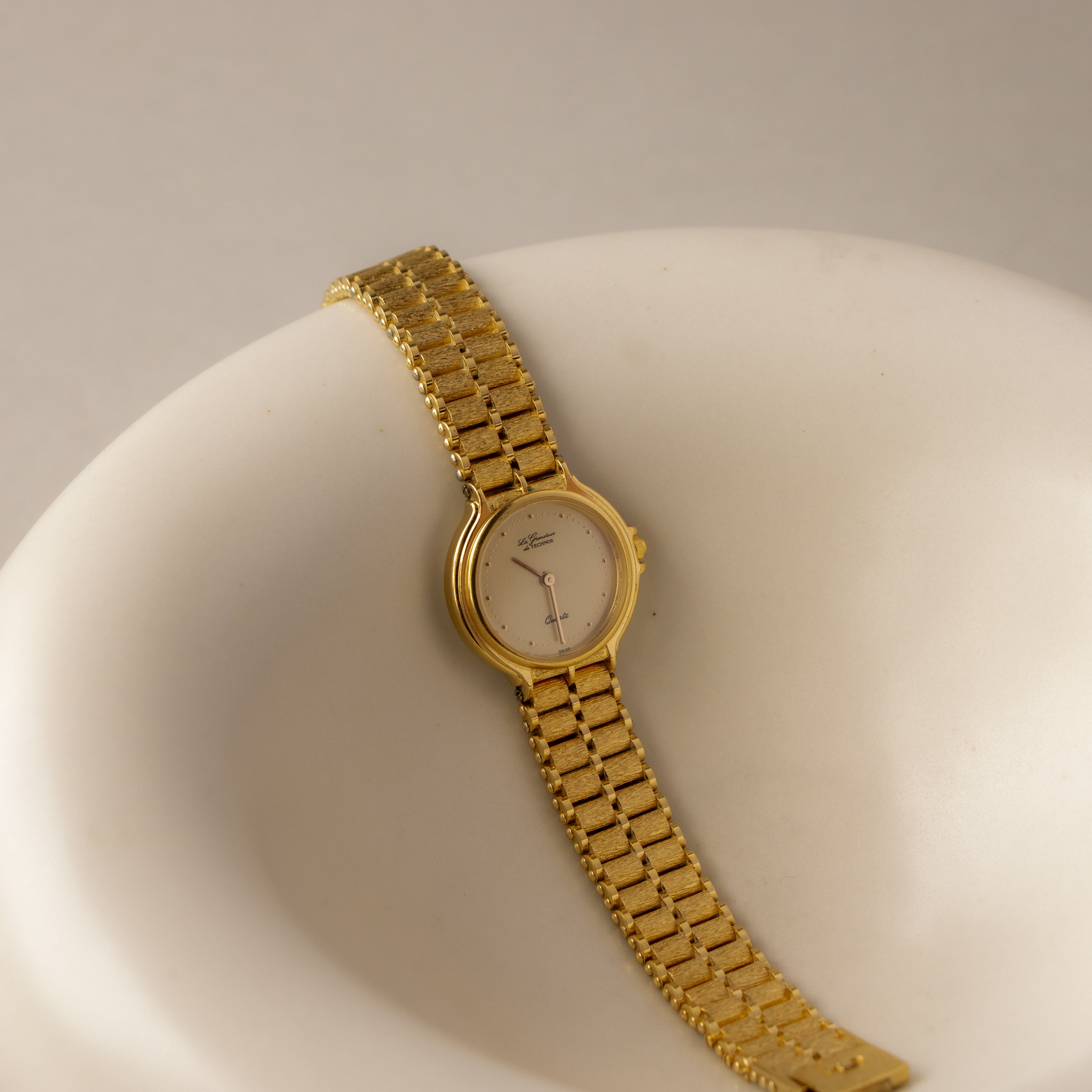 Vintage Technos Swiss Brushed Gold Watch