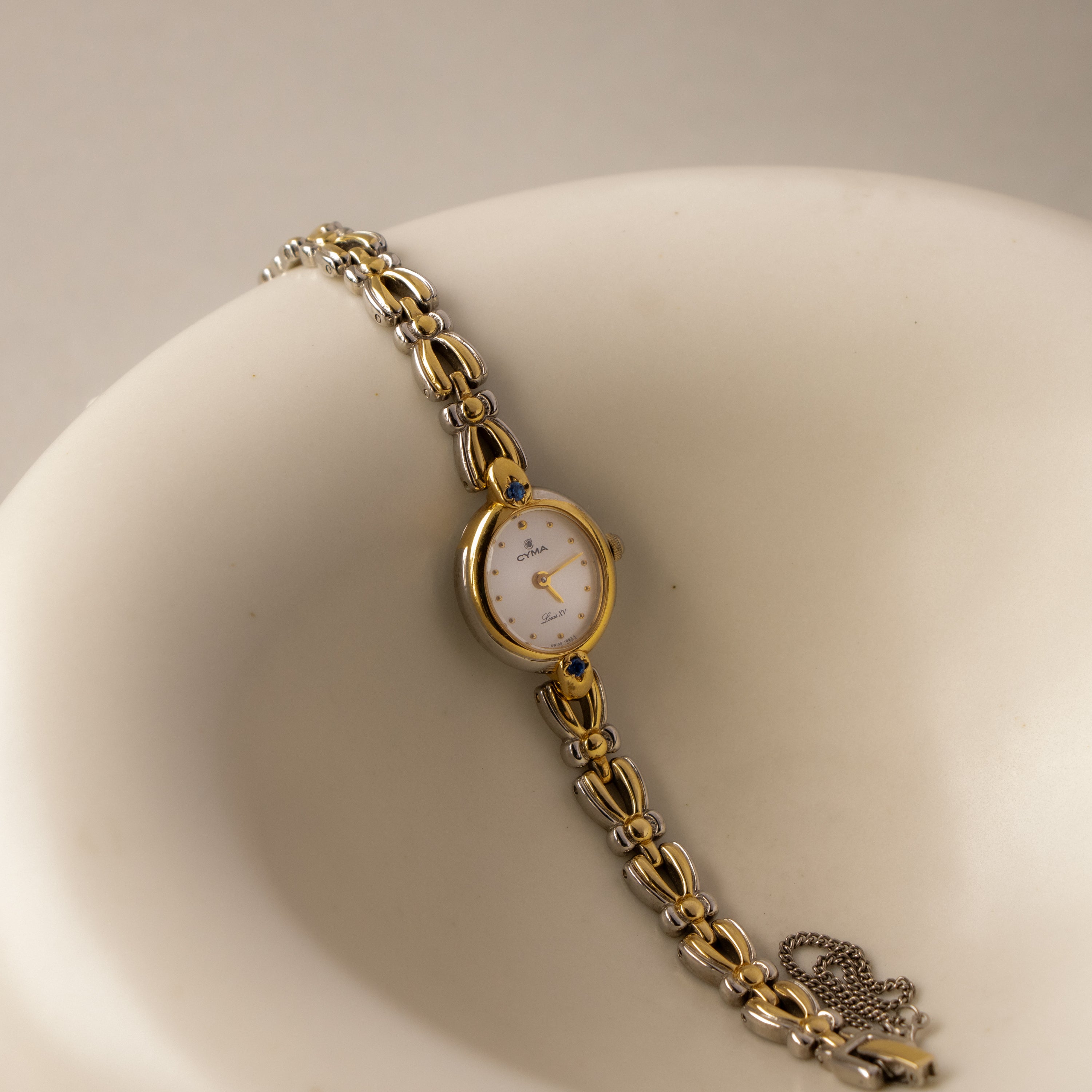 Vintage CYMA Swiss Round Sapphire Two Tone Watch