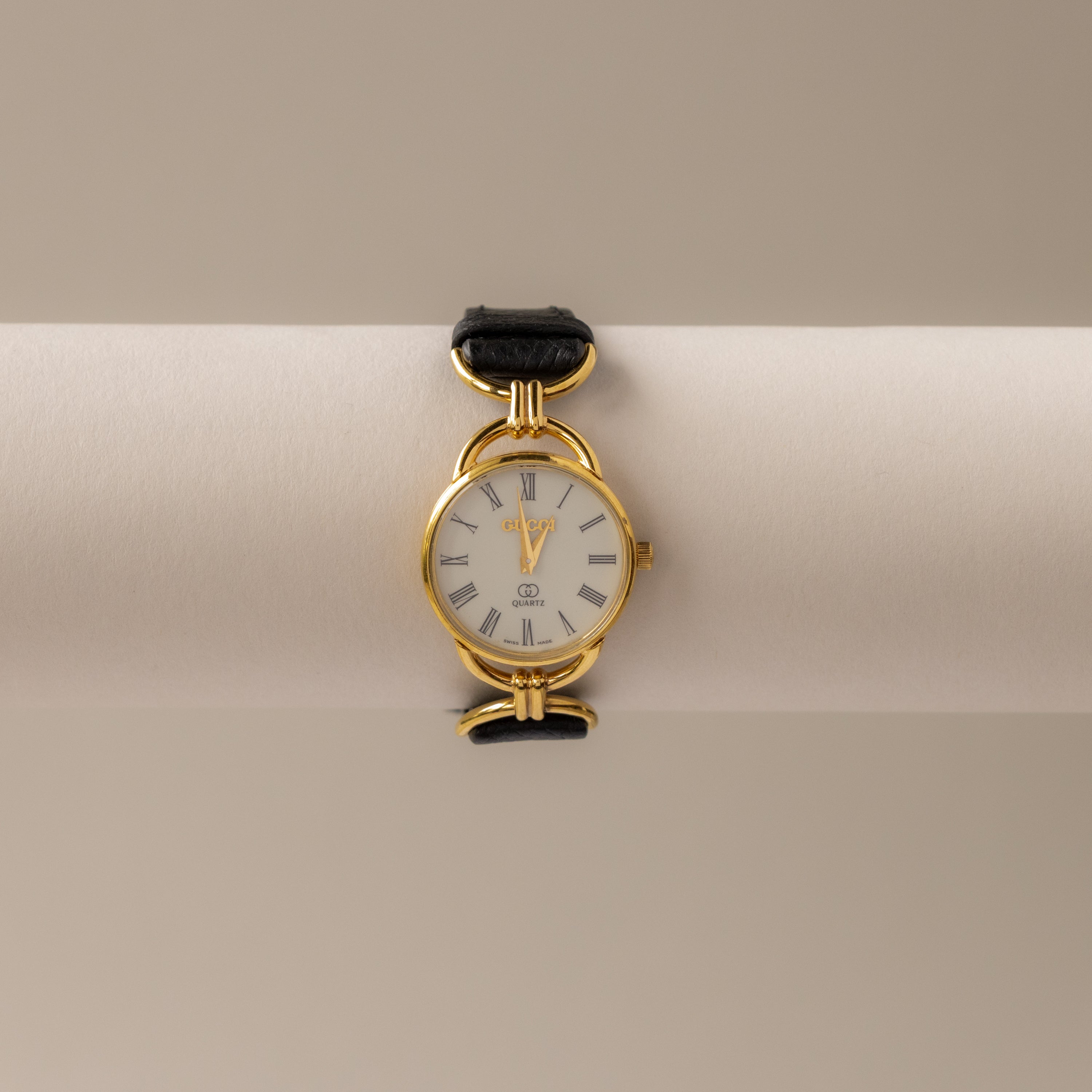 Vintage Gucci Swiss Black Strap Gold Watch