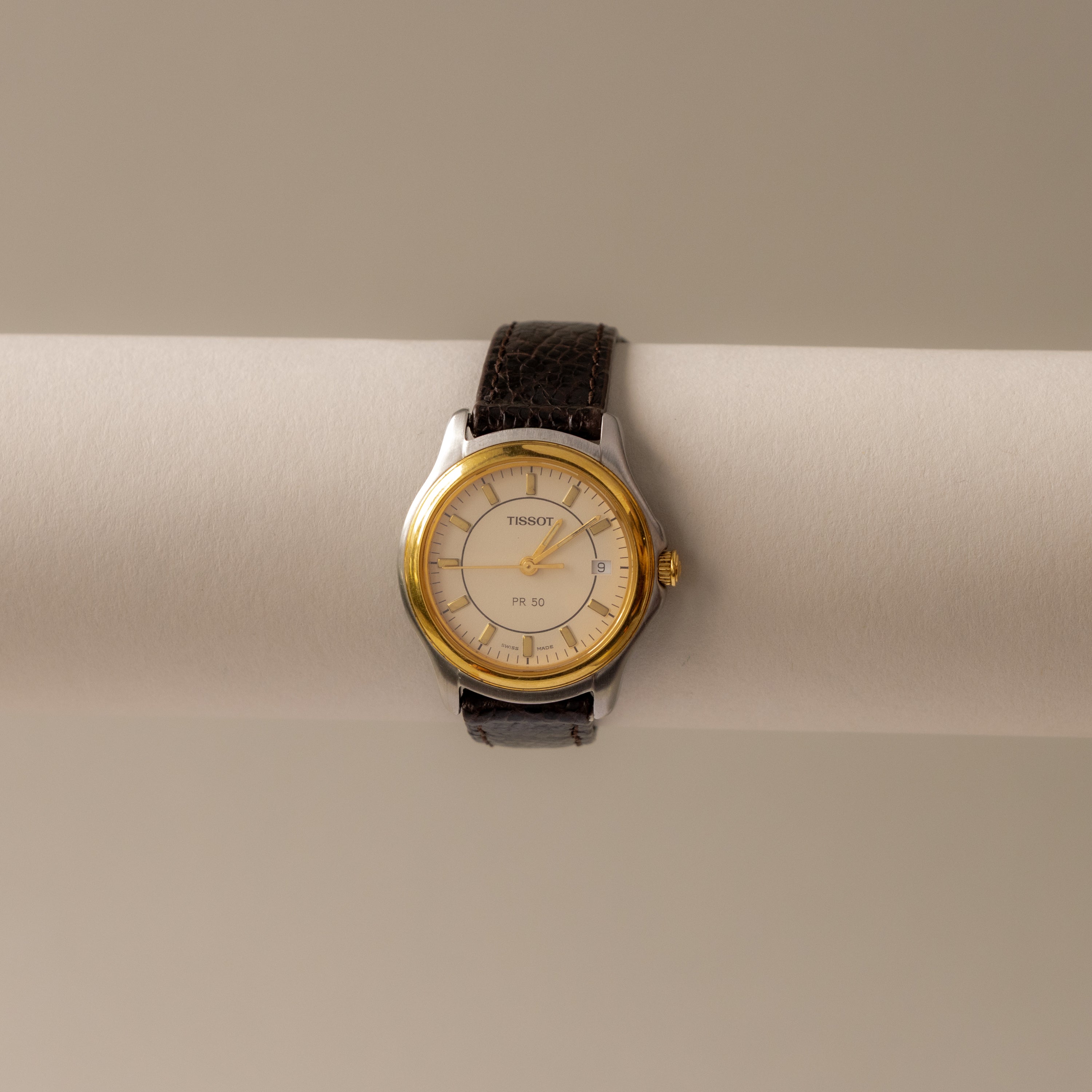 Vintage Tissot Swiss Brown Strap Two Tone Watch
