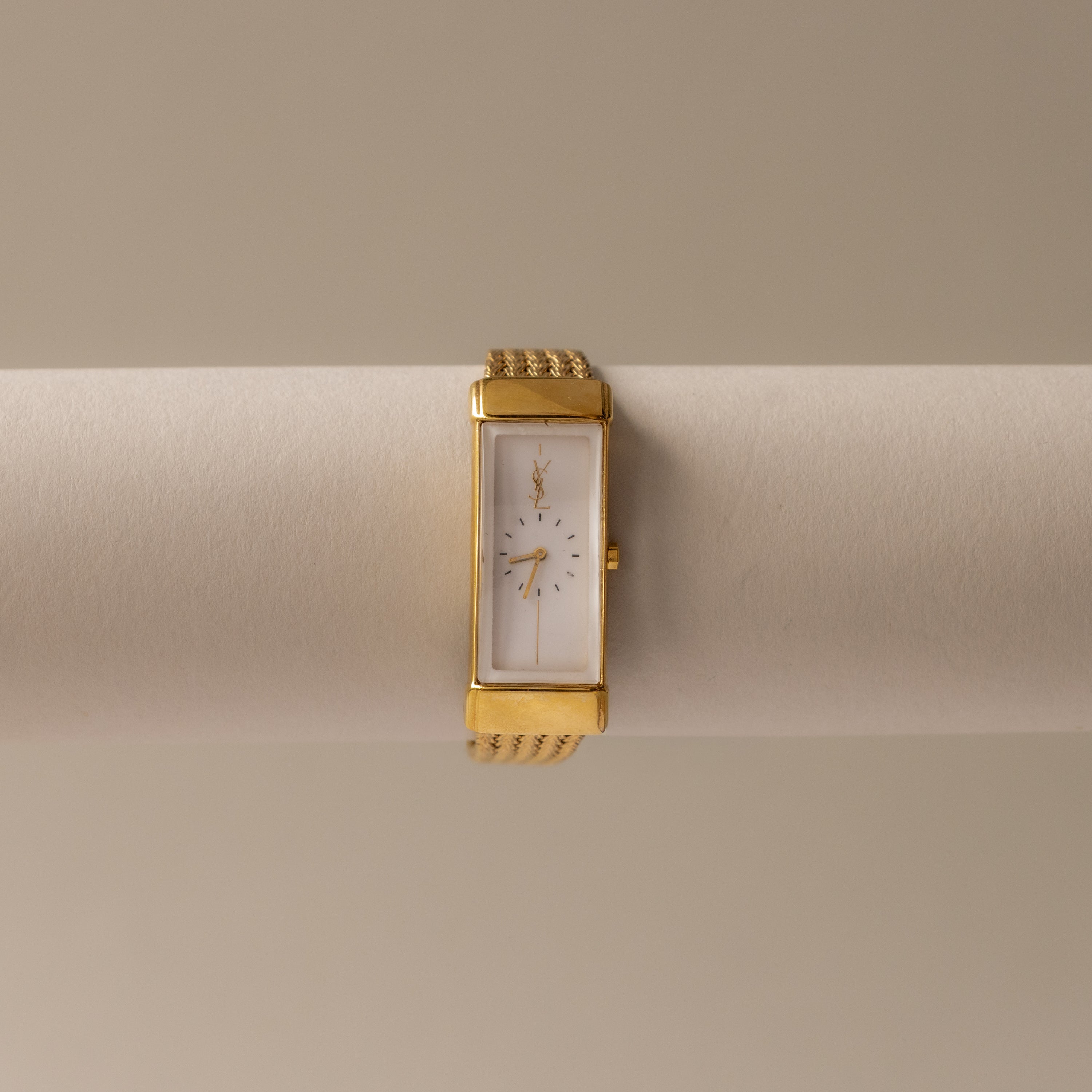 Vintage YSL Rectangular Mesh Gold Watch