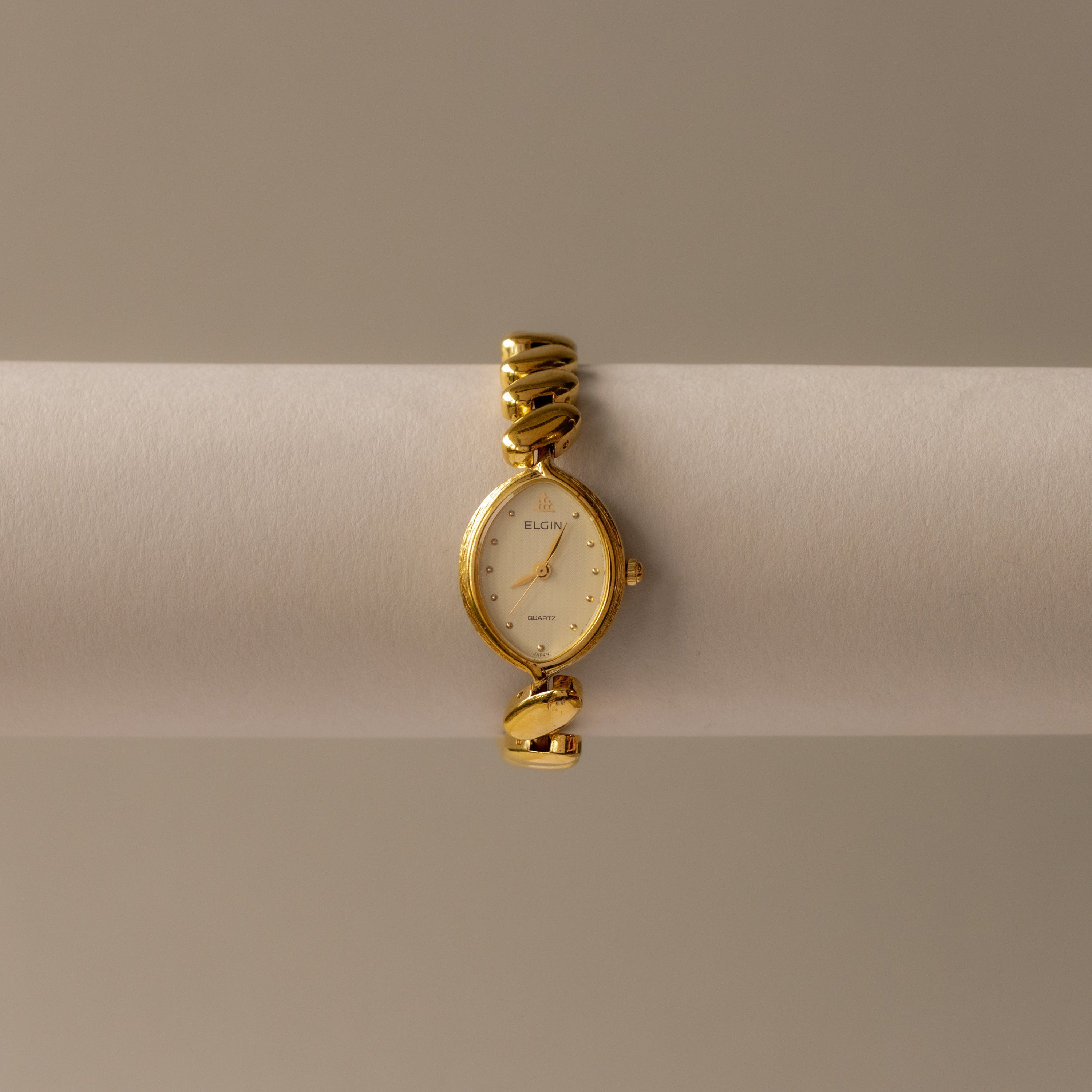 Vintage Elgin Oval Beaded Gold Watch