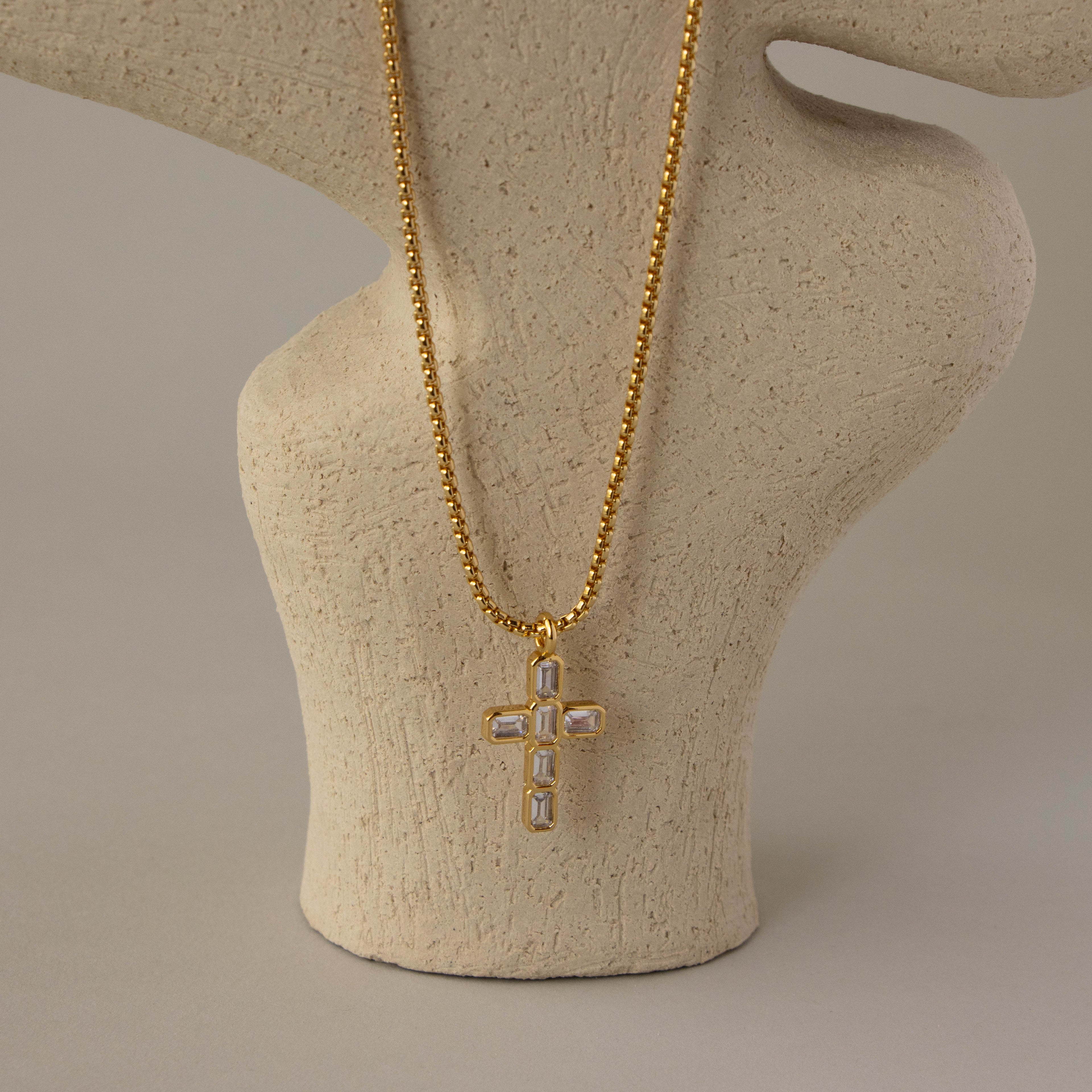 Diamond Baguette Cross Pendant Necklace