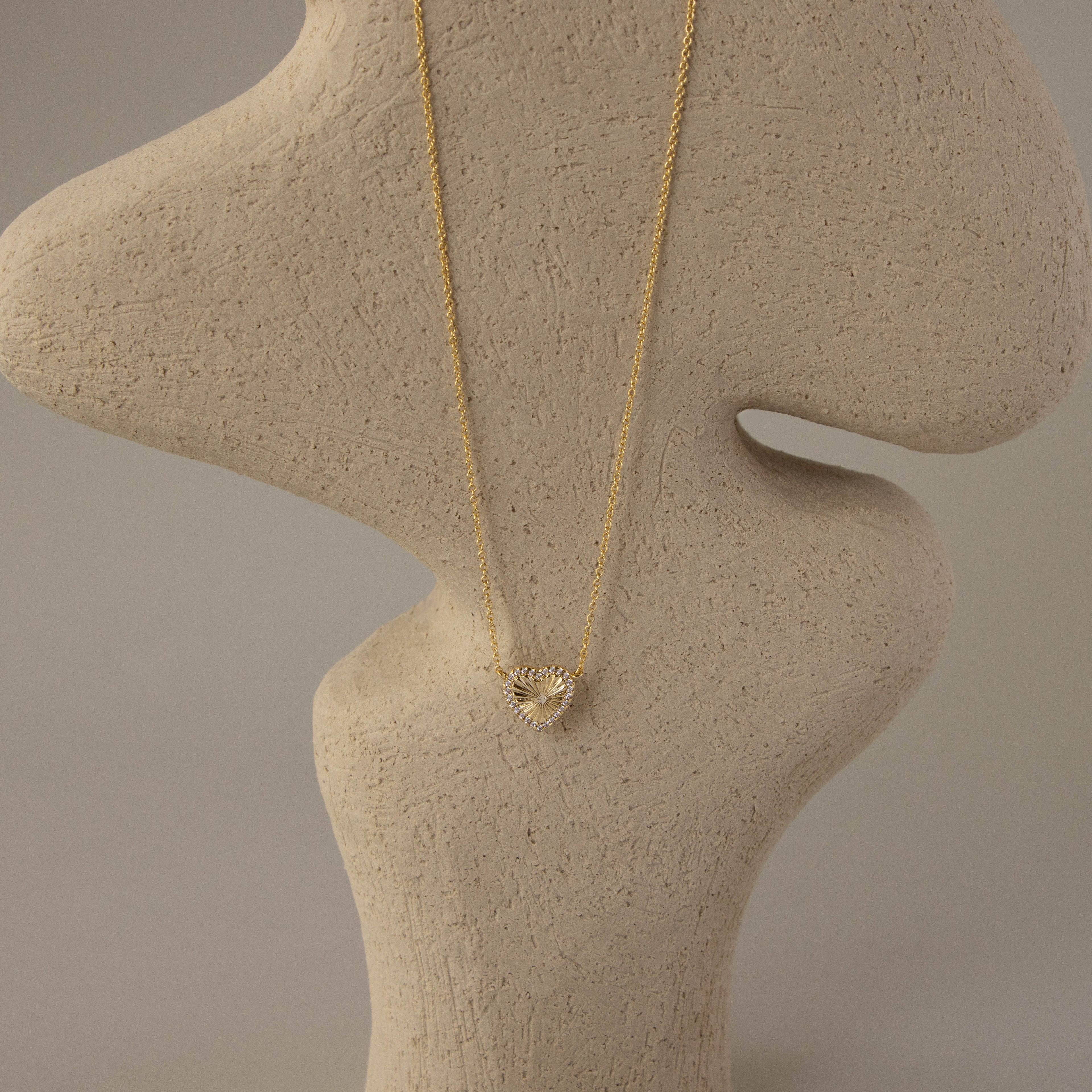 Vintage Pave Ribbed Heart Necklace