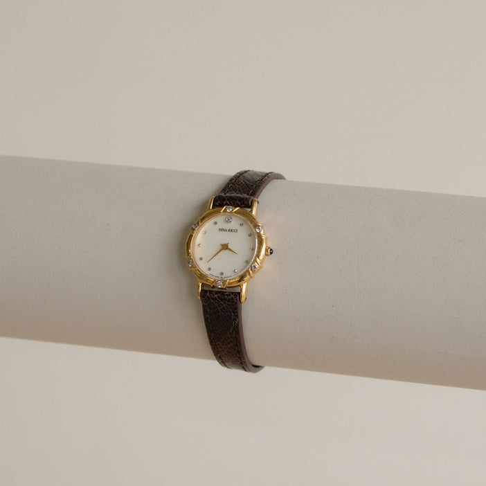 Vintage Nina Ricci Pave Pearl Gold Watch