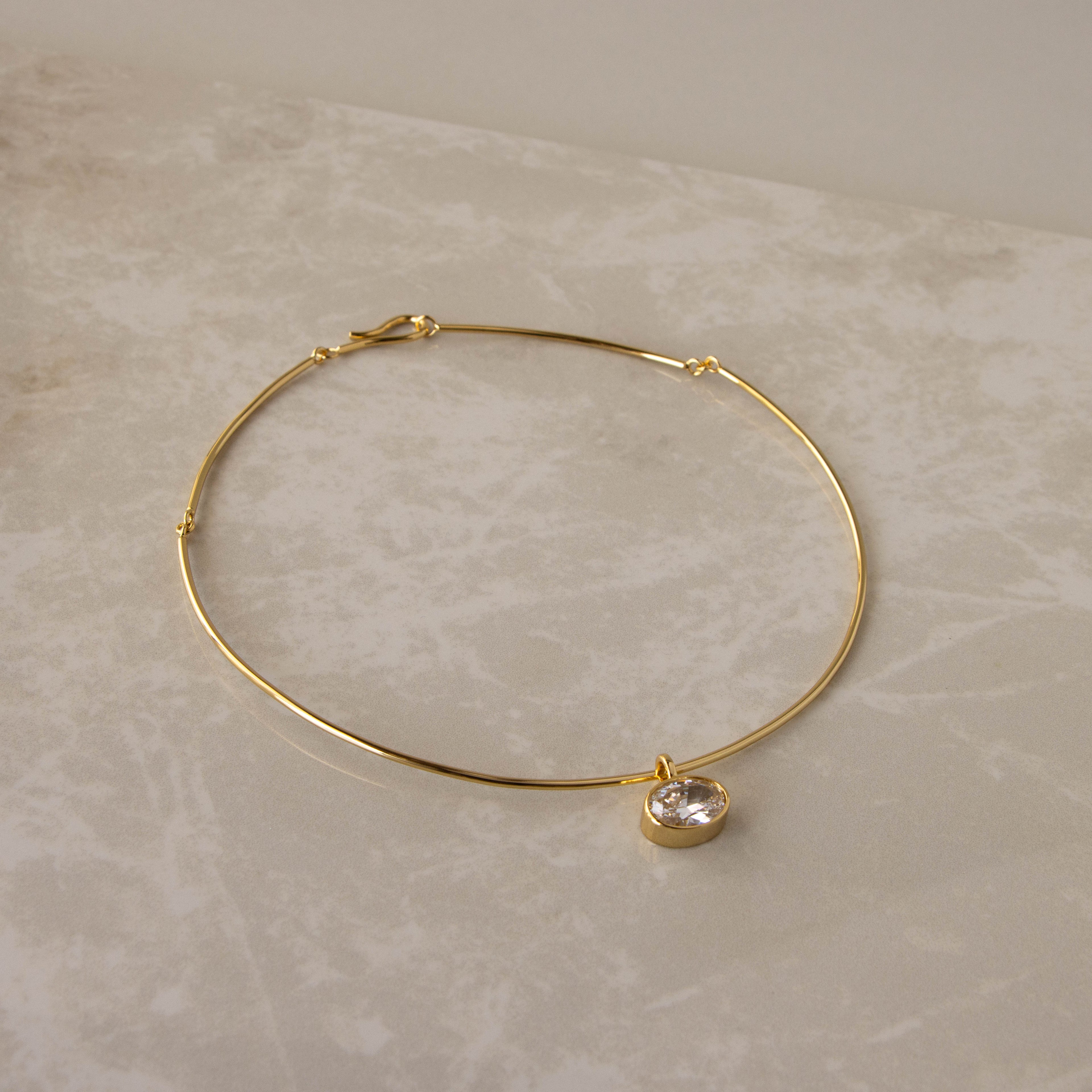 Dangling Diamond Oval Cuff Necklace