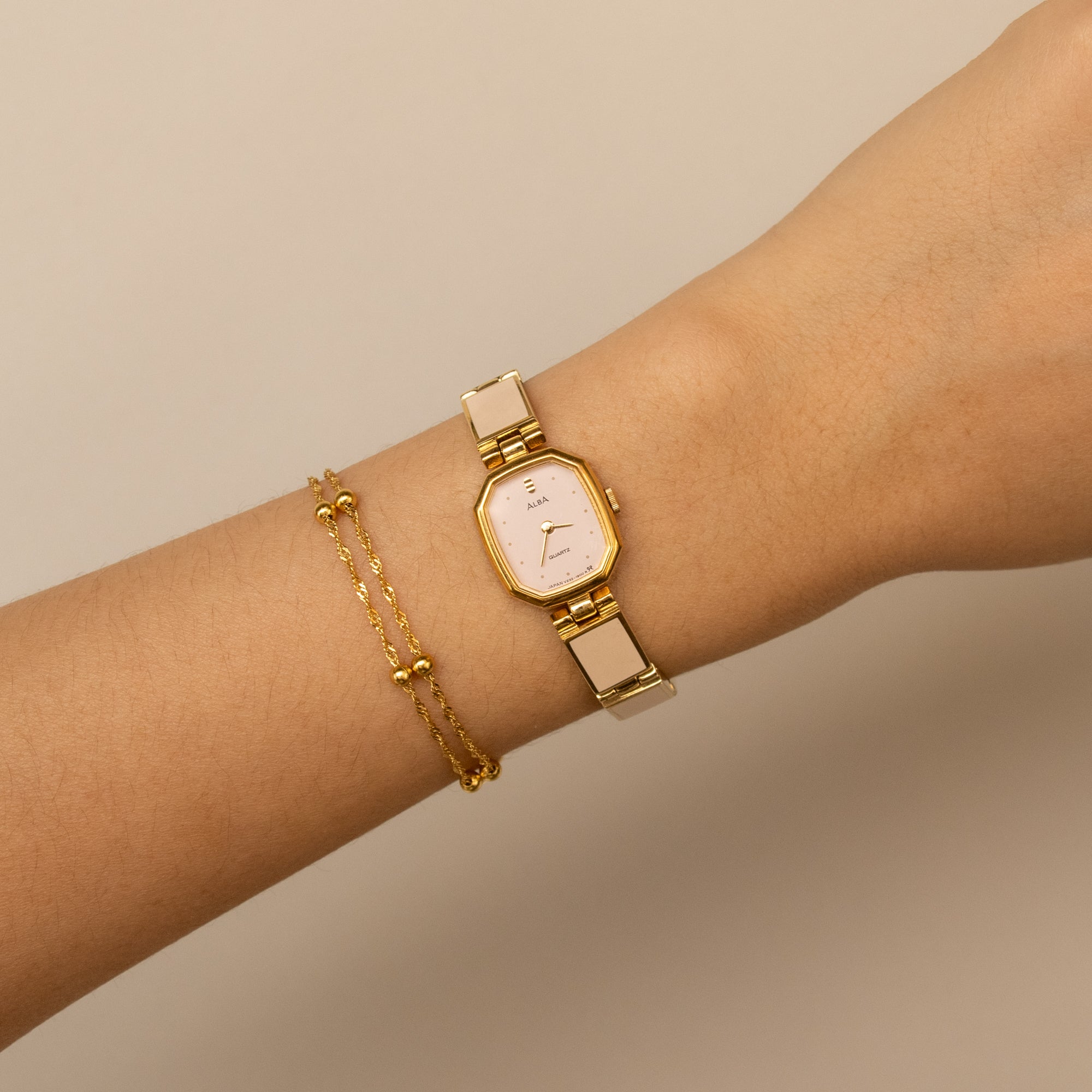 Vintage Alba Slim Cream Gold Watch