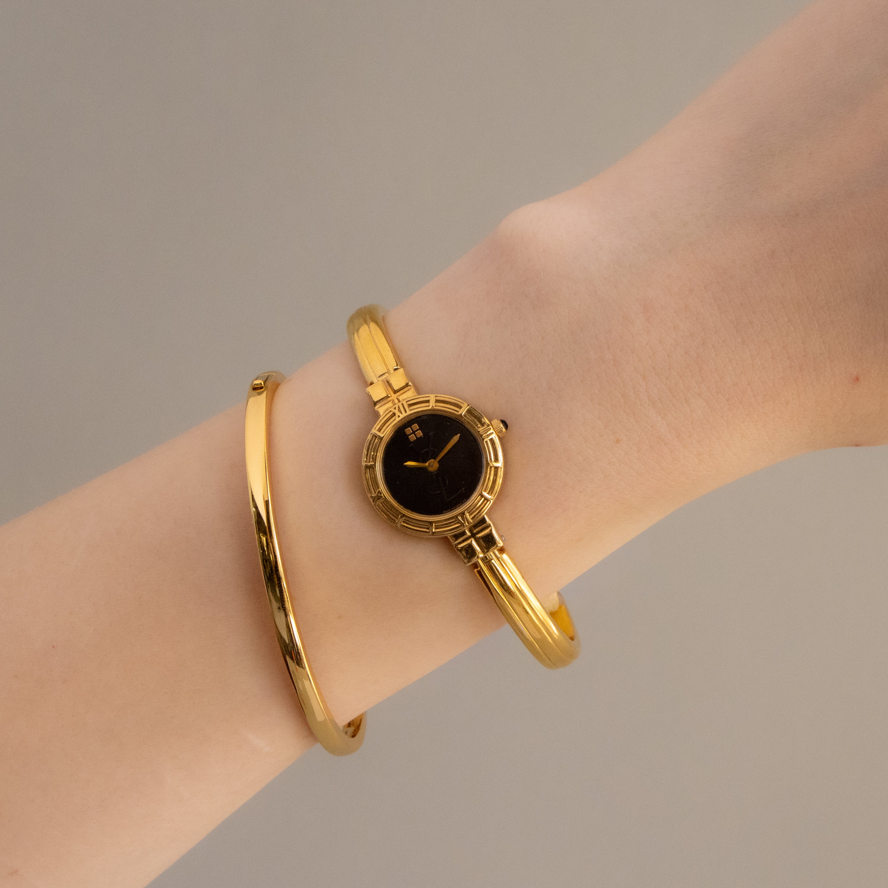 Vintage YSL Midnight Dial Cuff Gold Watch