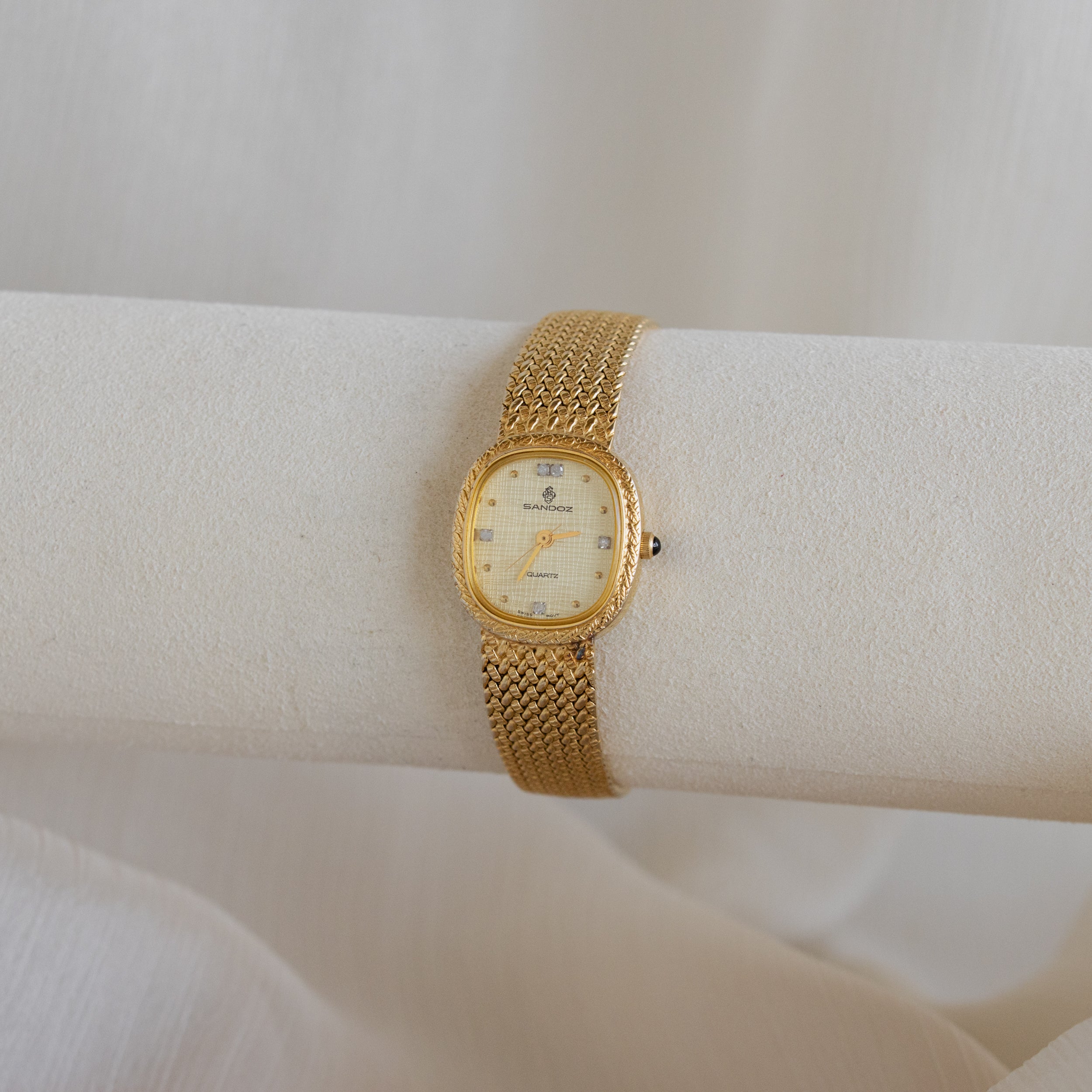 Vintage Sandoz Pave Mesh Gold Watch