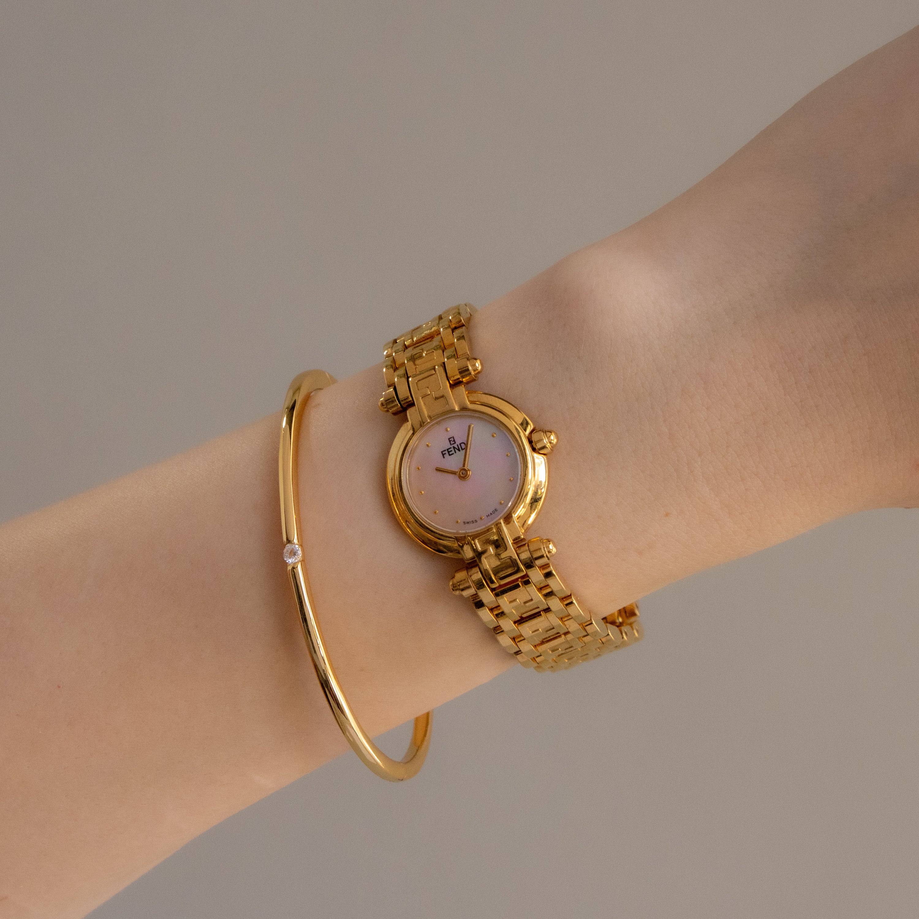 Vintage Fendi Swiss Blush Round Gold Watch