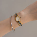 Vintage Rado Black Opal Ribbed Two Tone Watch