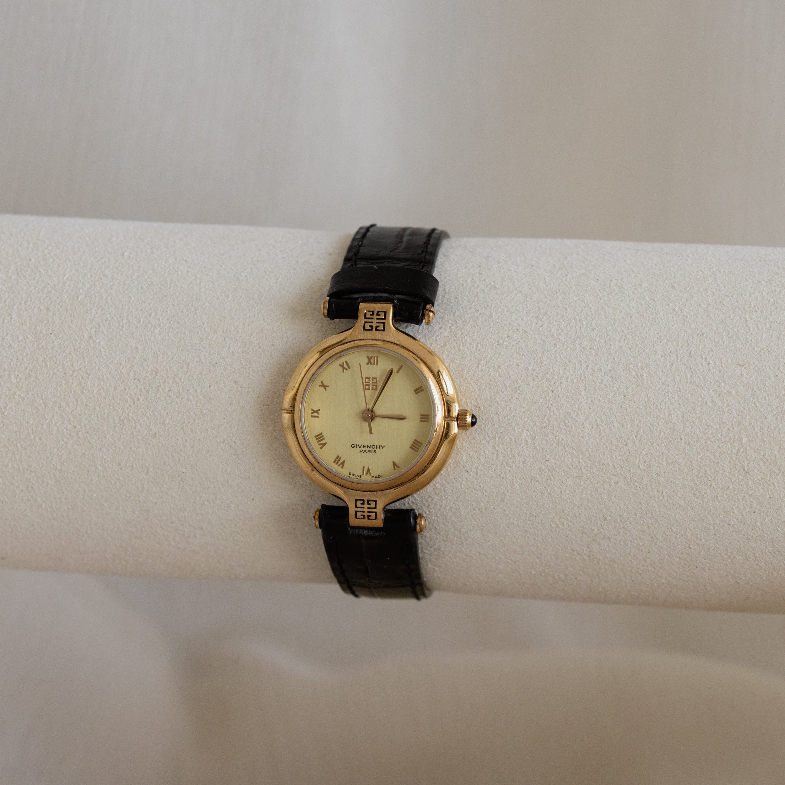 Vintage Givenchy Black Strap Gold Watch