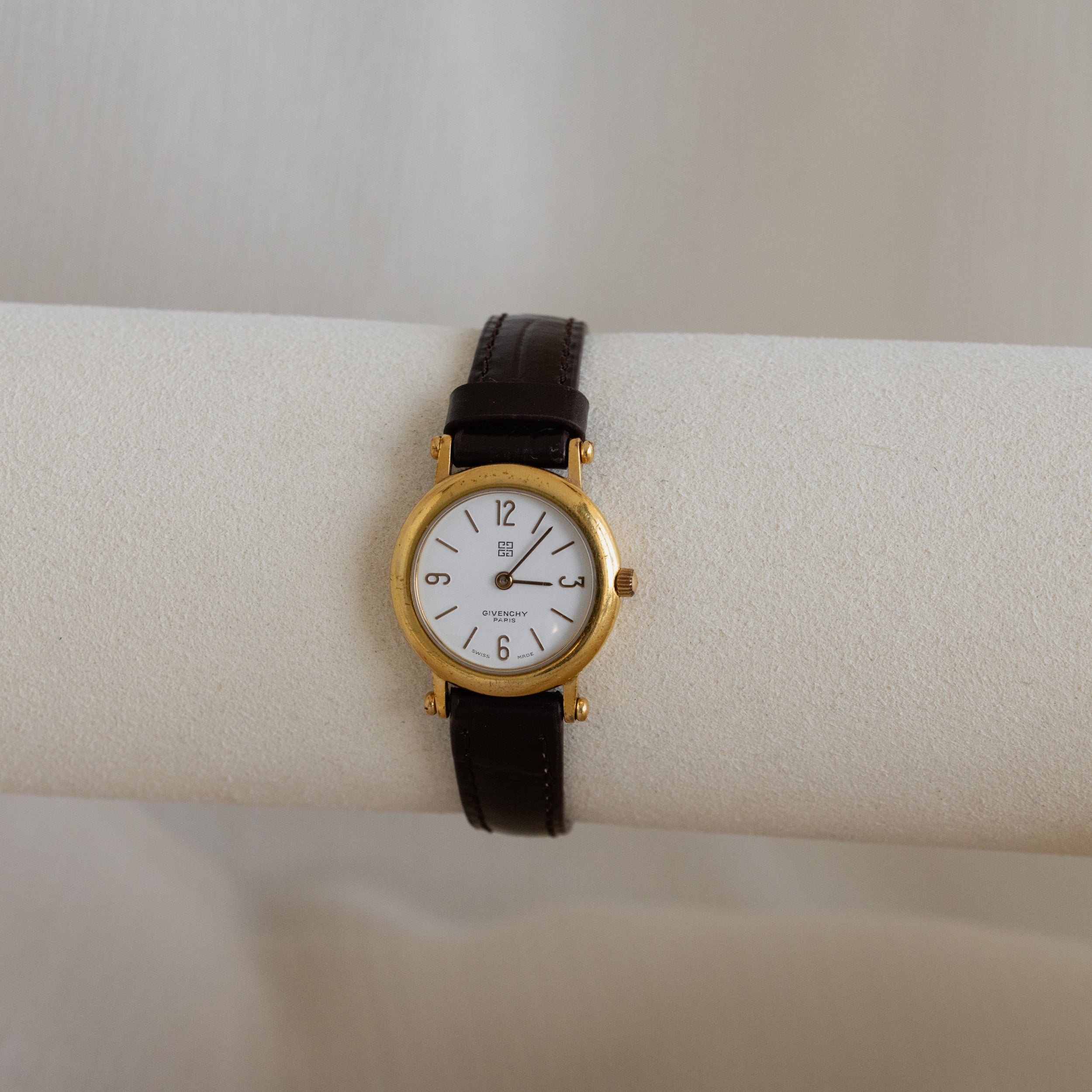 Vintage Givenchy Brown Strap Gold Watch