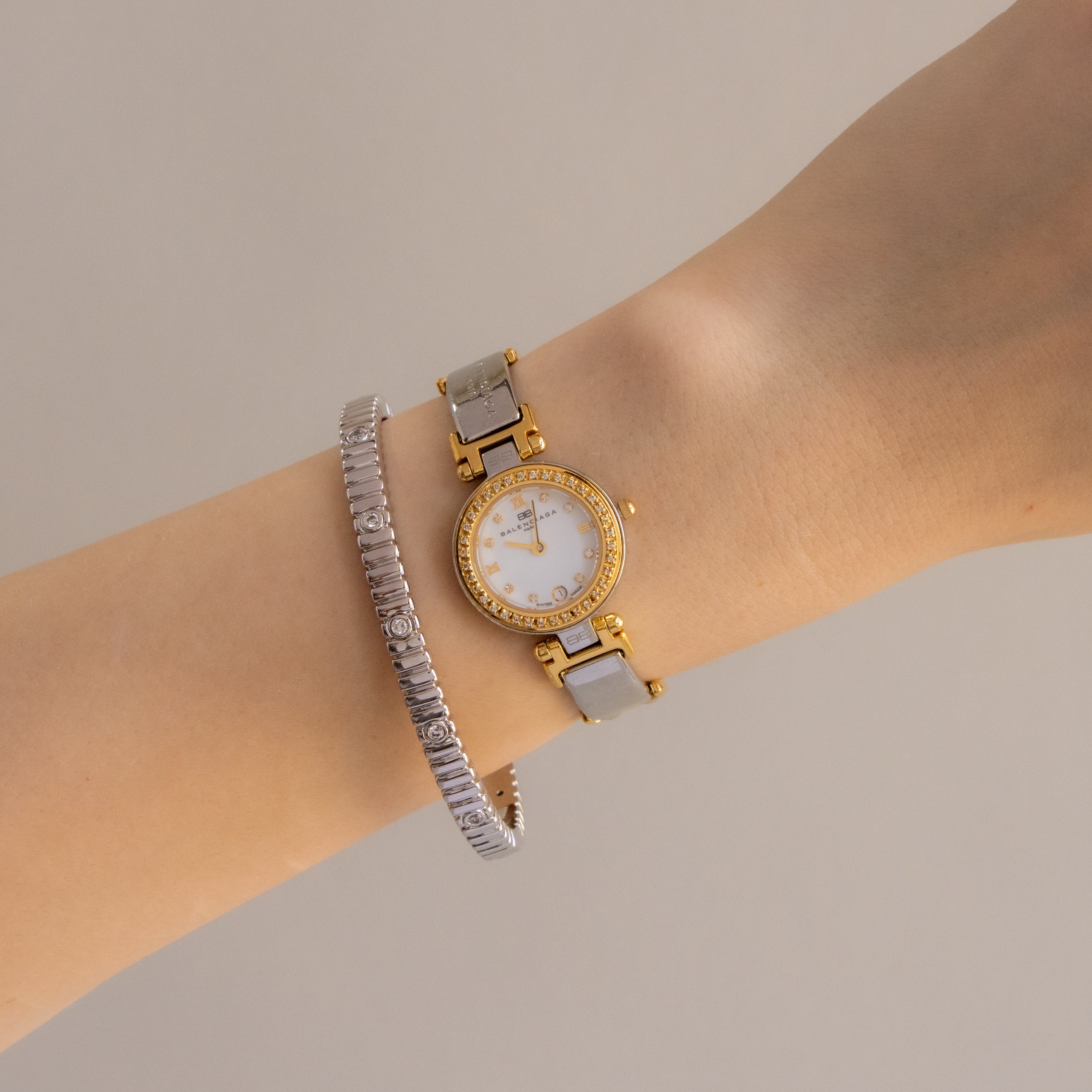 Vintage Balenciaga Swiss Pave Two Tone Watch