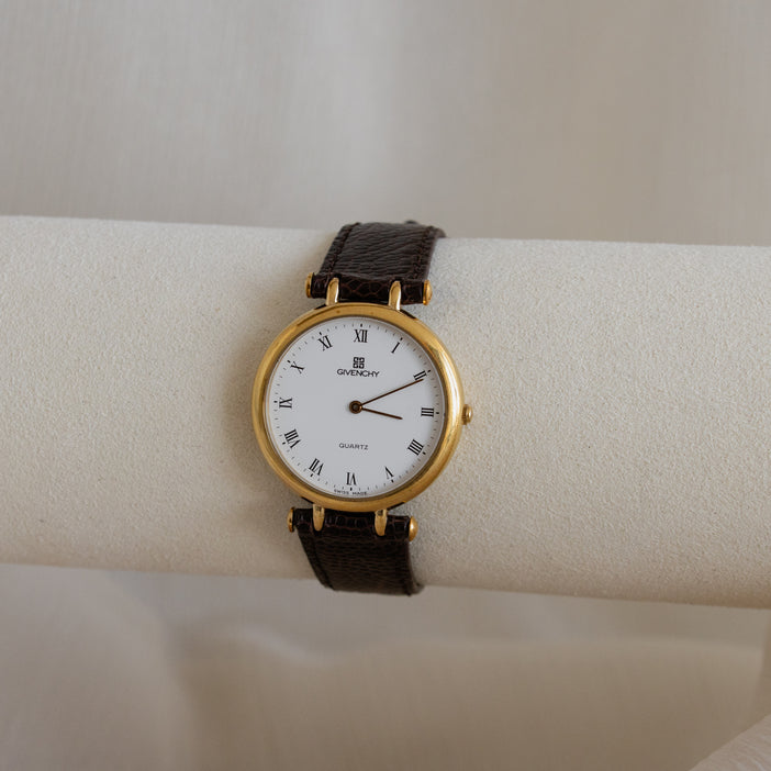 Vintage Givenchy Swiss Brown Gold Watch