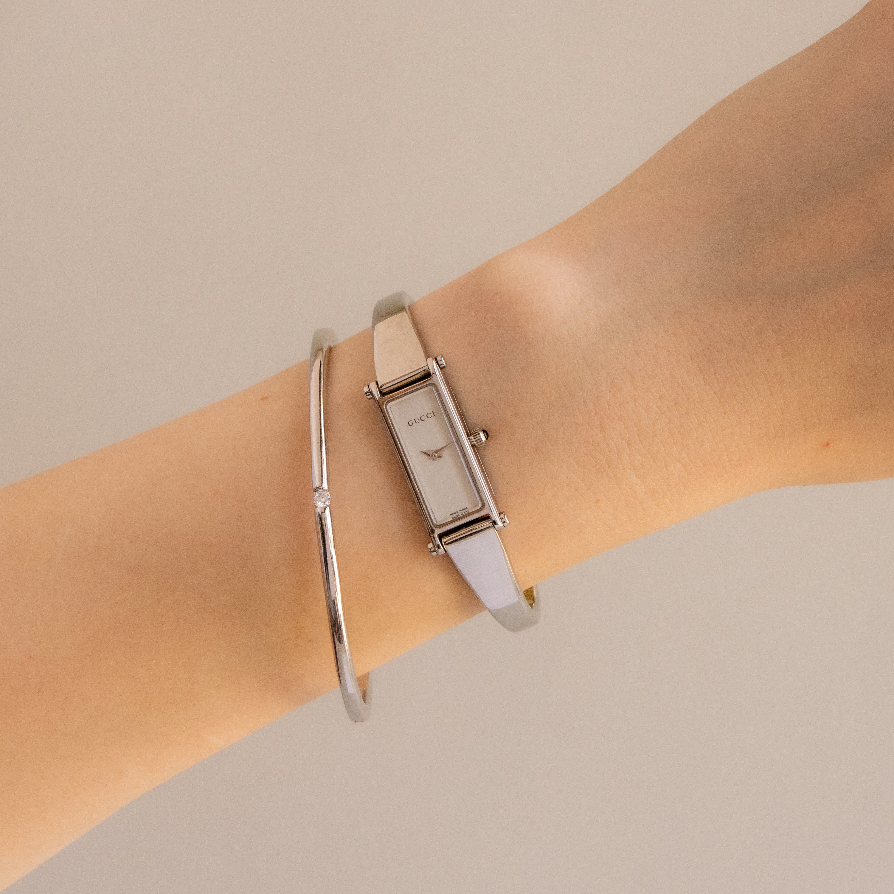 Vintage Gucci Swiss Rectangular Silver Cuff Watch