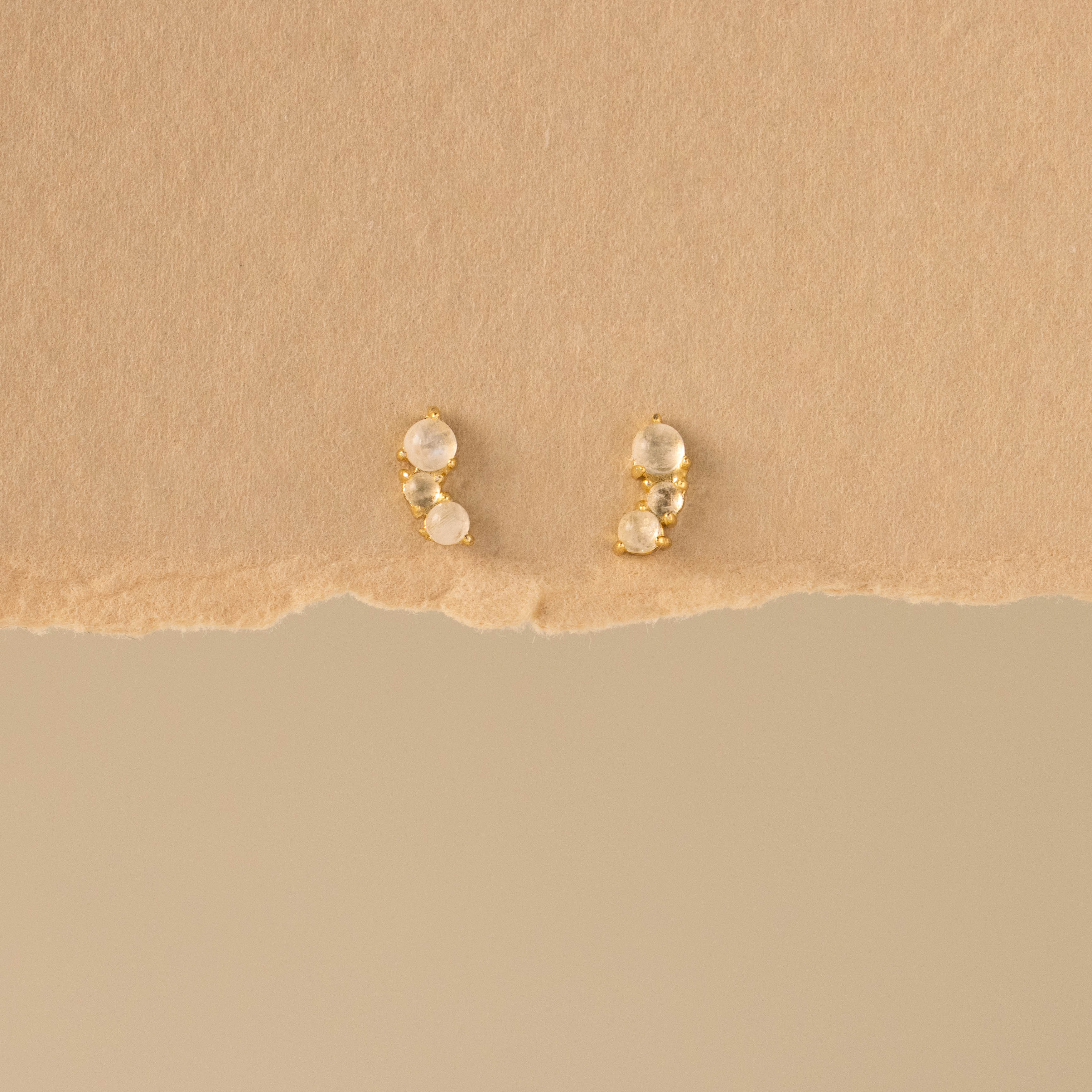 Mini Triple Moonstone Studs
