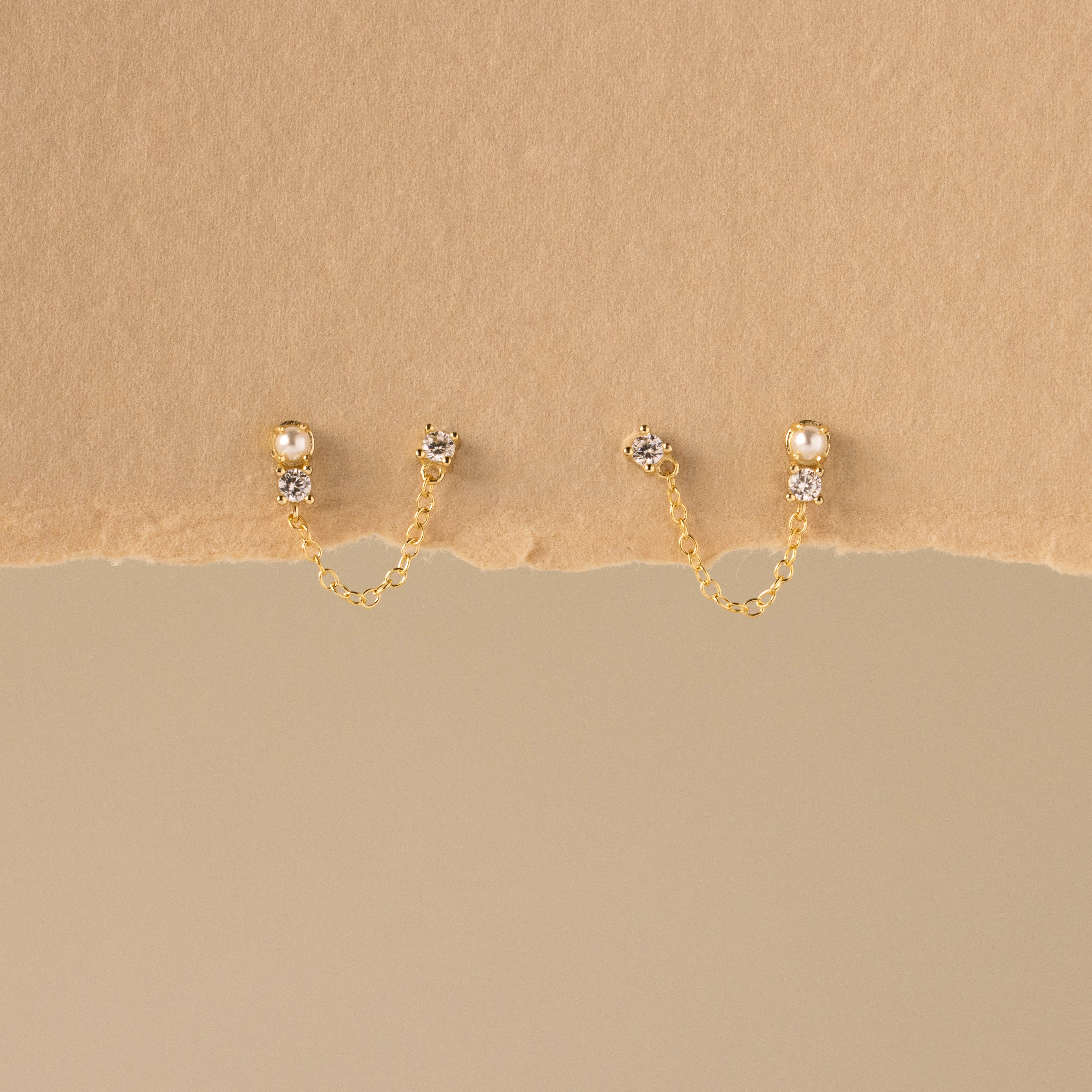 Mini Pearl Diamond Chain Studs