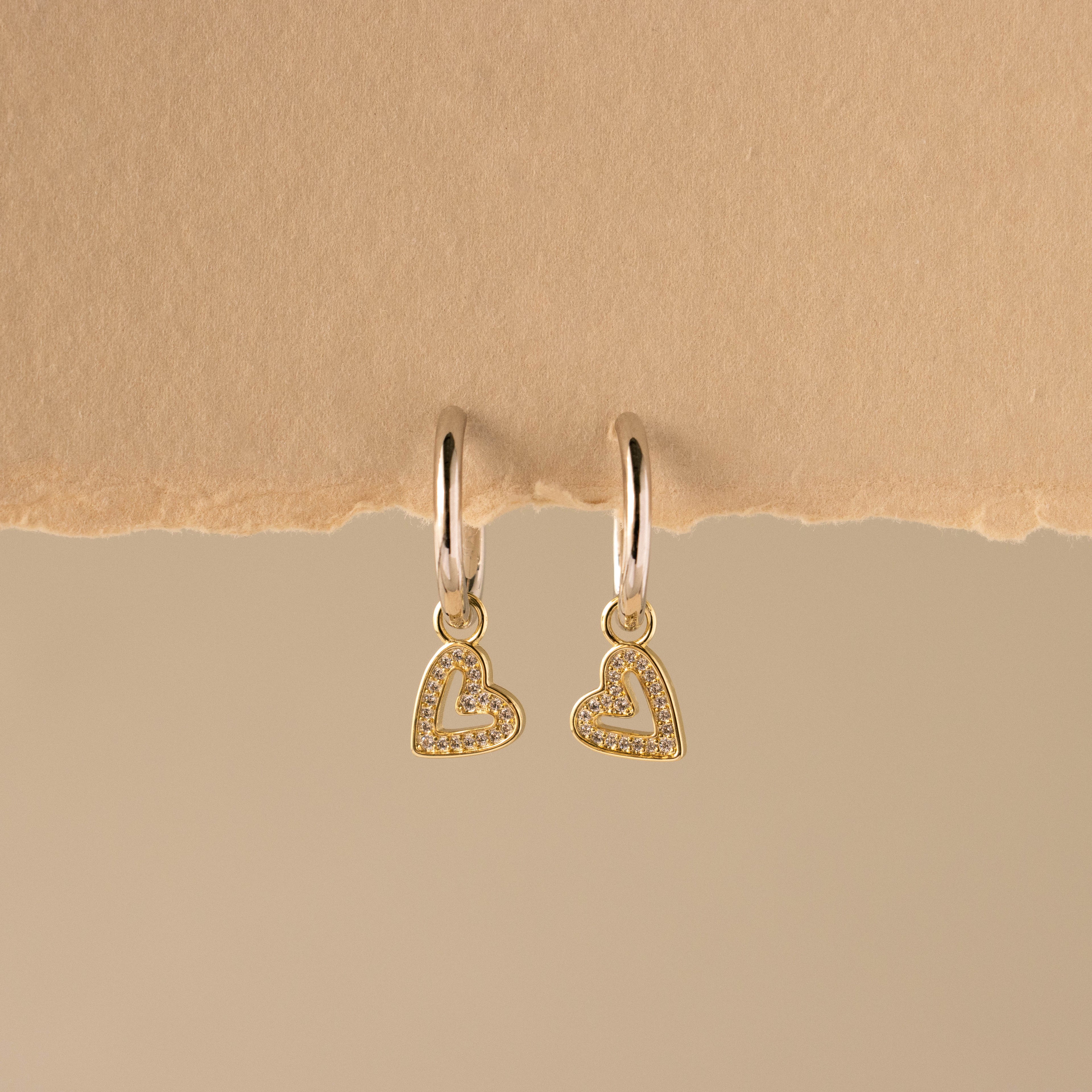 Mixed Metal Pave Heart Drop Huggies