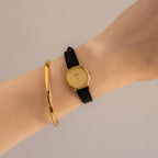 Vintage Longines Swiss Black Strap Gold Watch