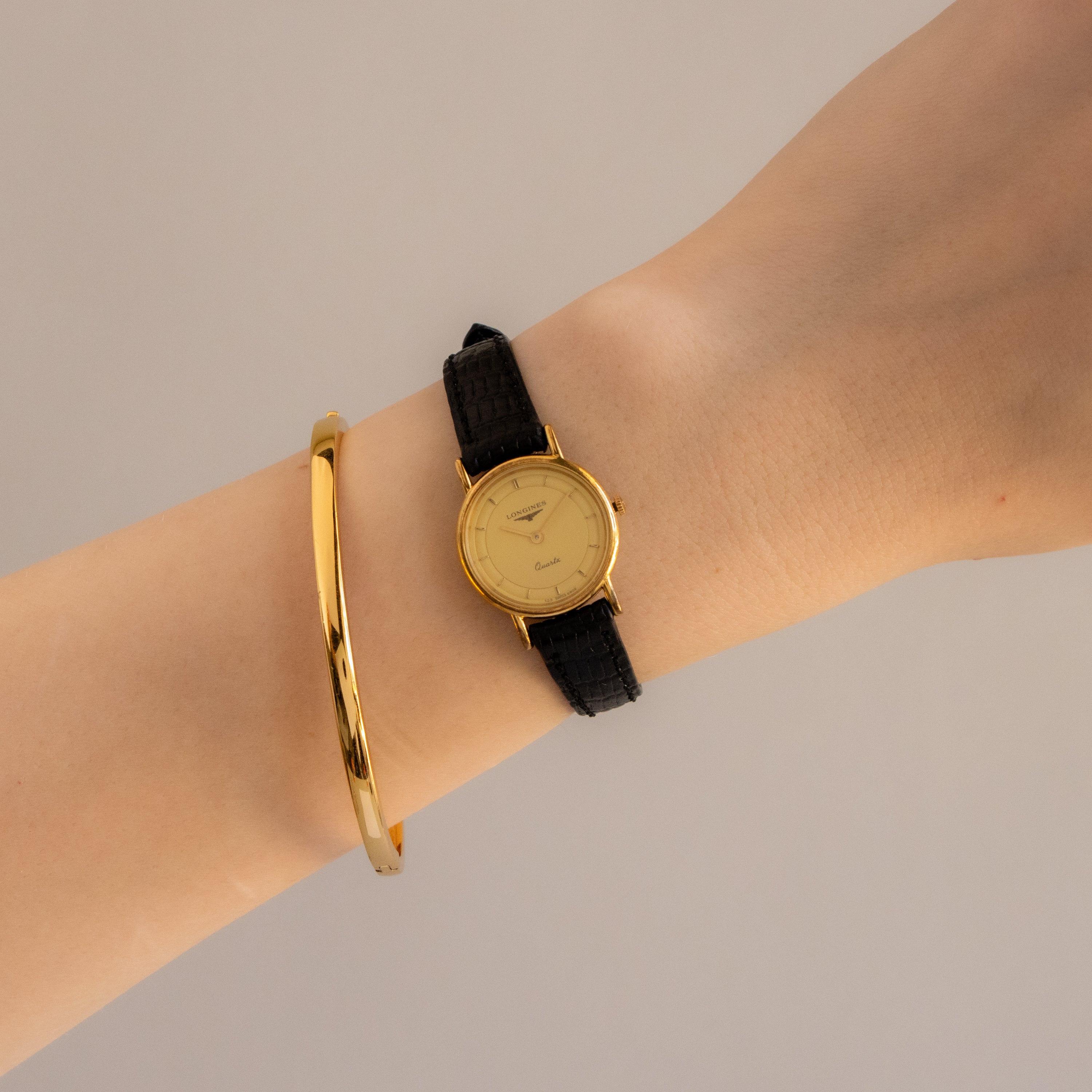 Vintage Longines Swiss Black Strap Gold Watch