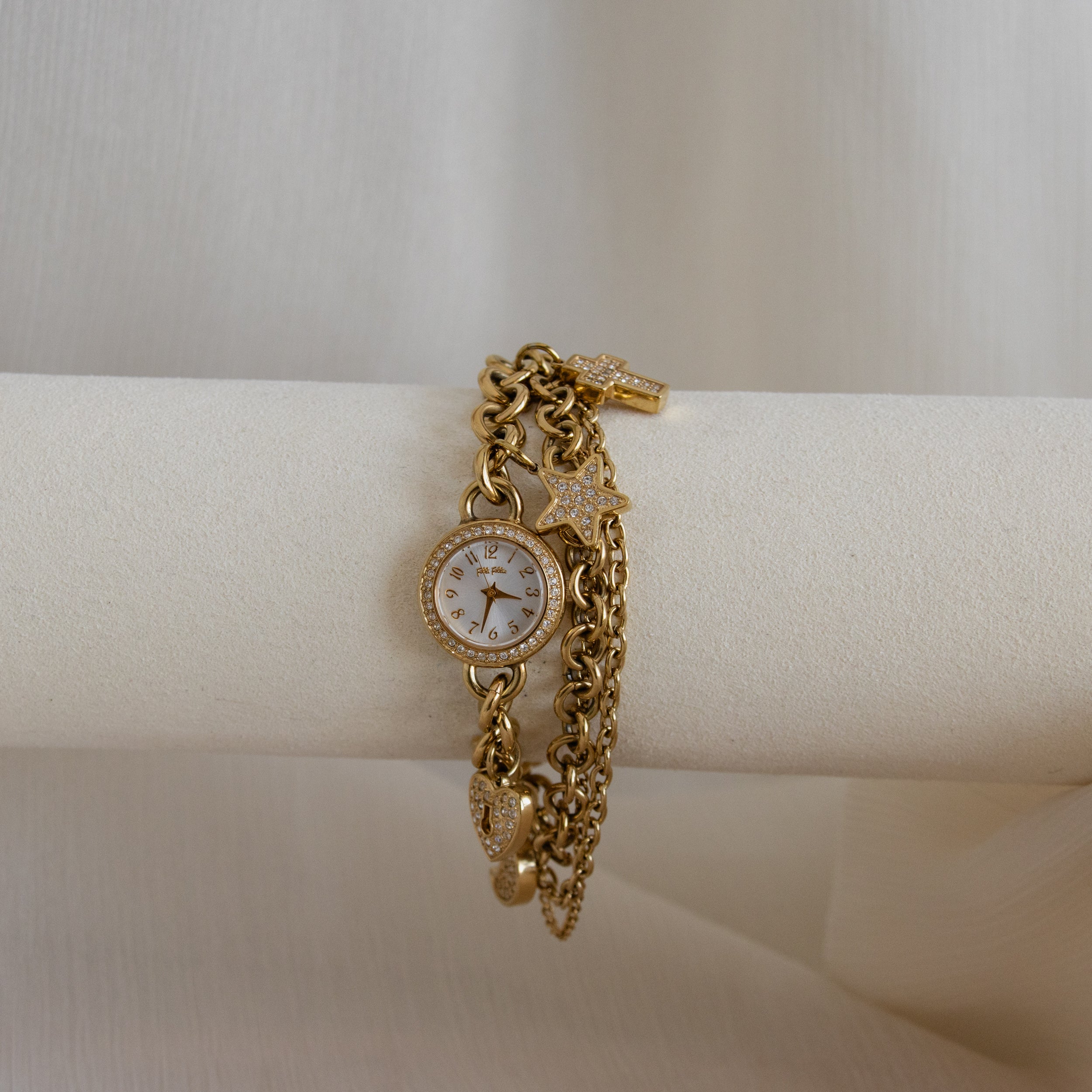 Vintage Folli Follie Round Pave Link Gold Watch