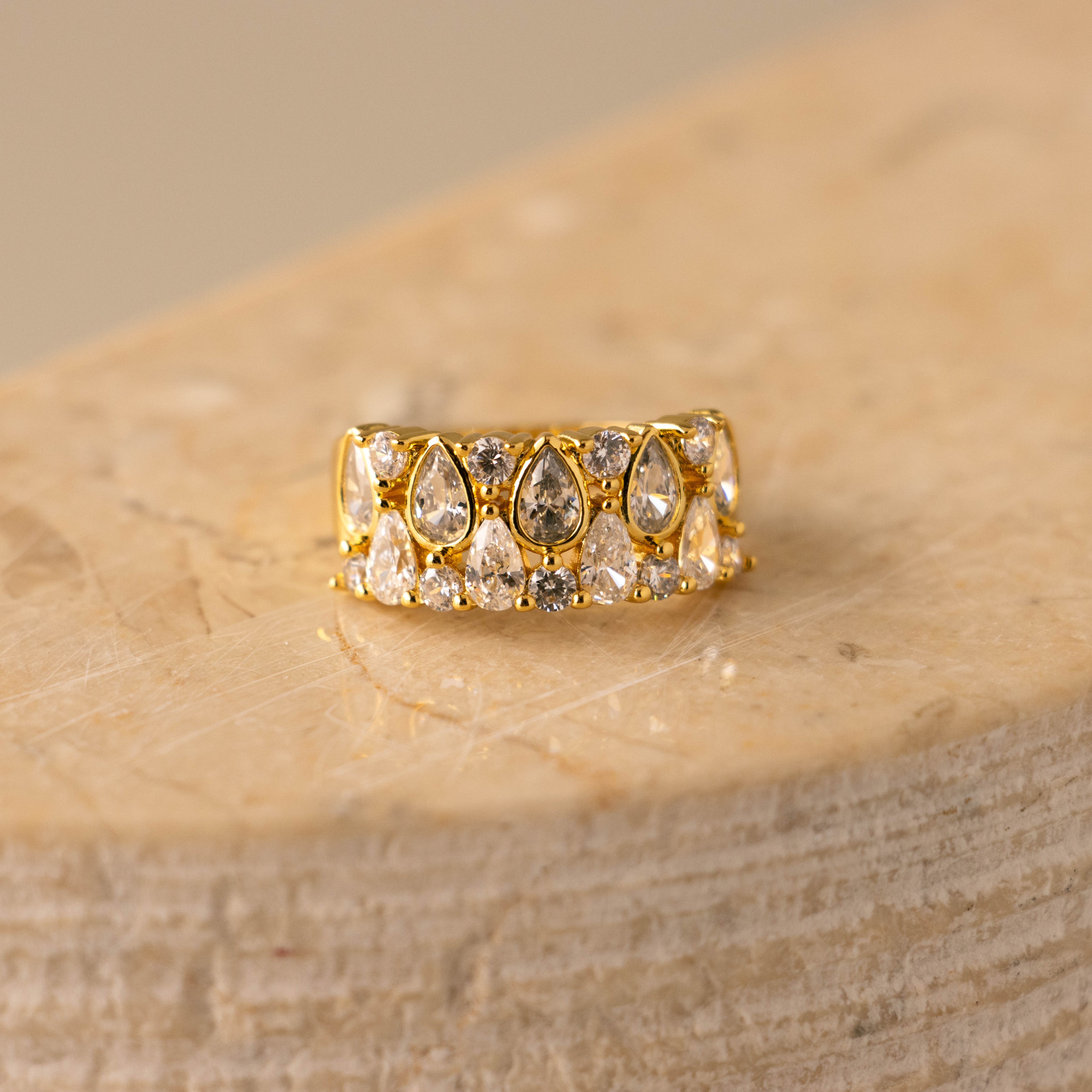 Thick Stacked Diamond Pear Ring