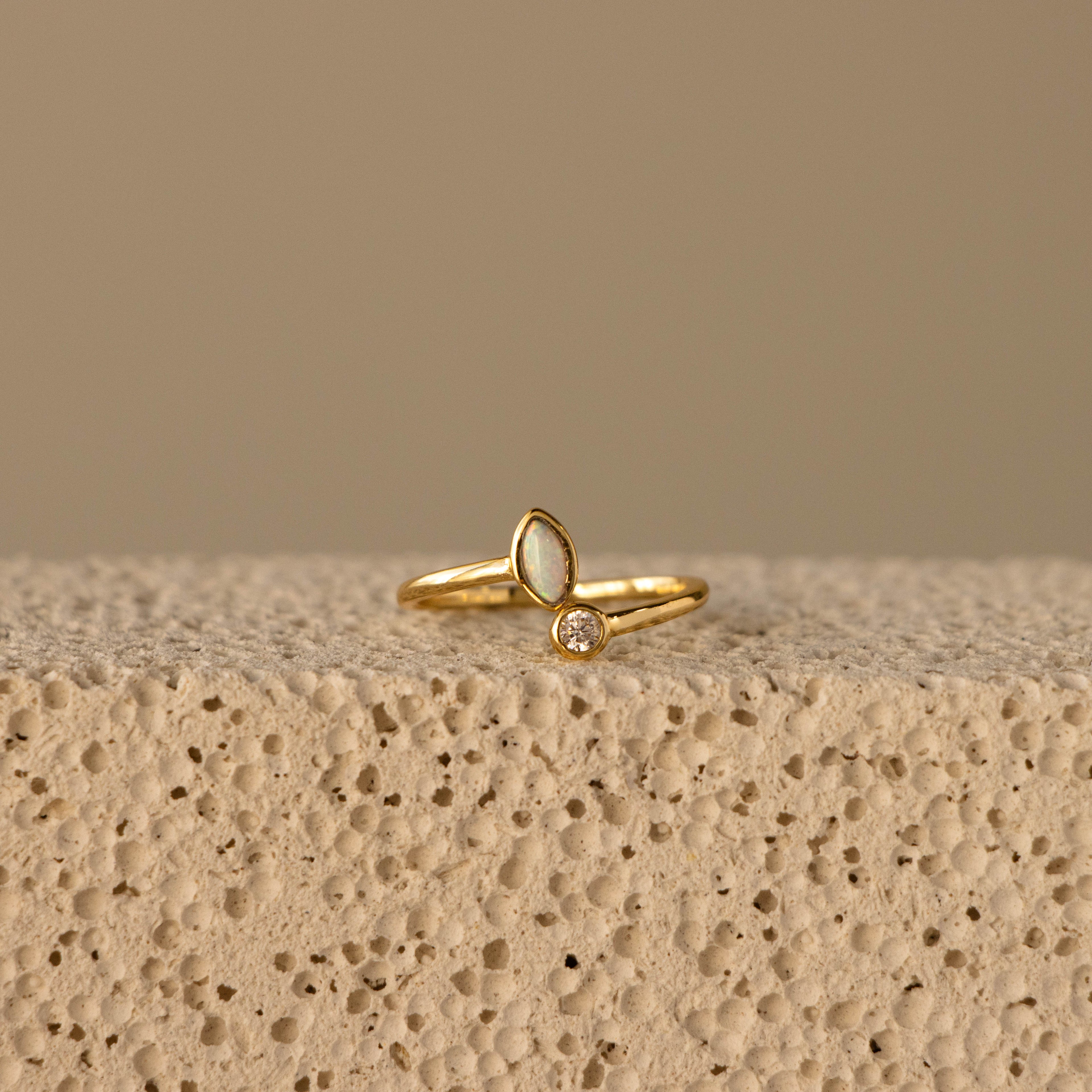 Open Marquise Opal & Diamond Wrap Ring