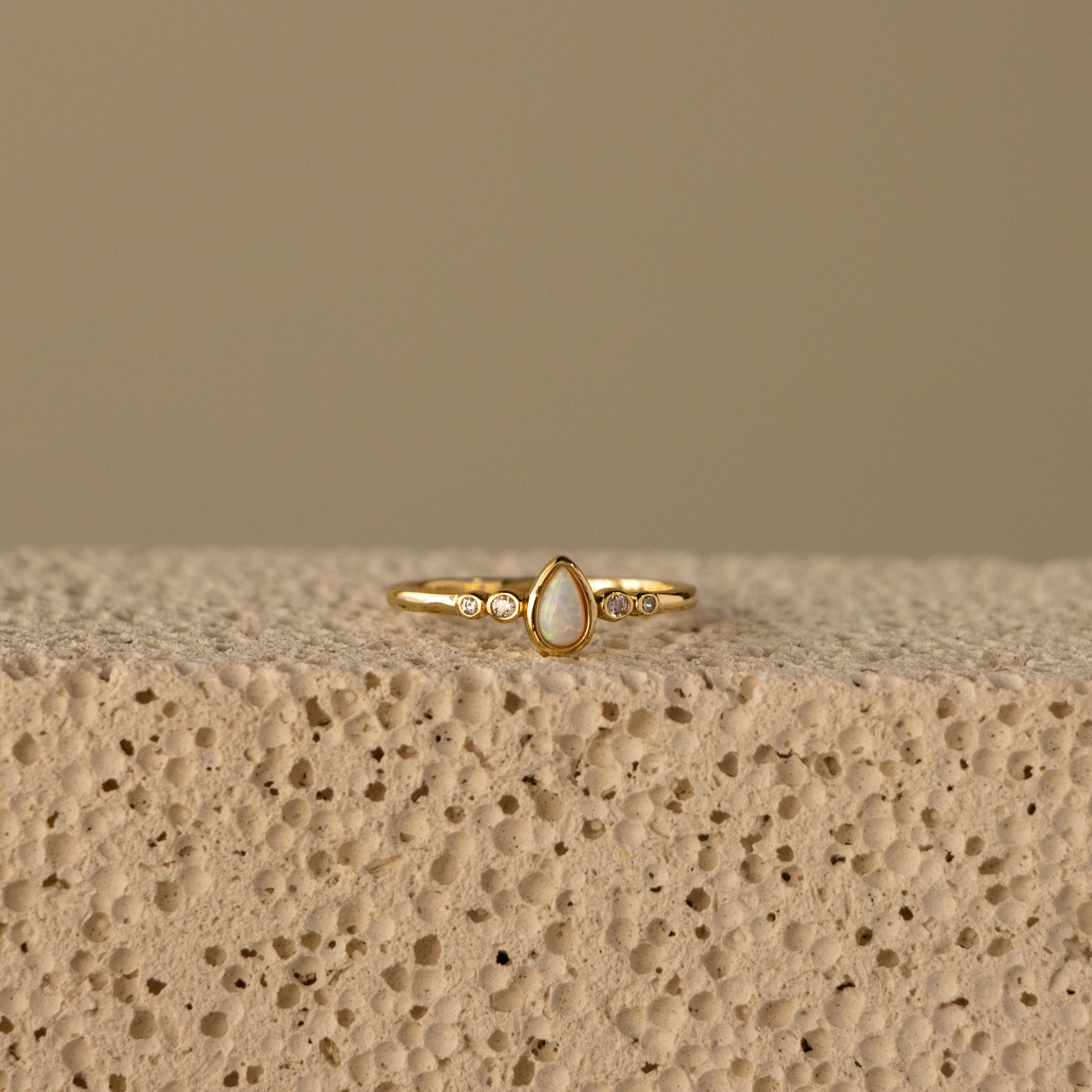 Diamond & Opal Teardrop Ring