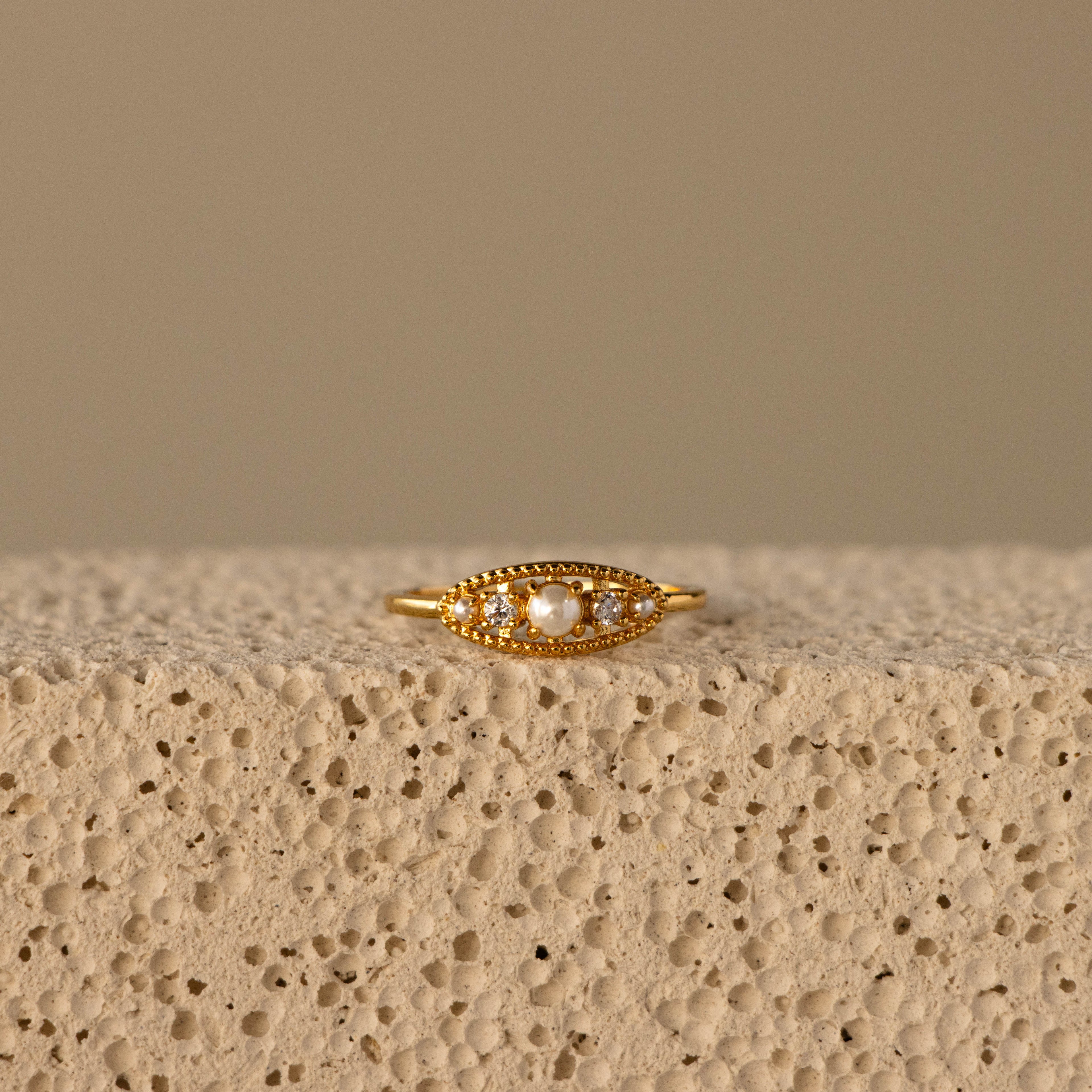 Beaded Pearl & Diamond Eye Ring