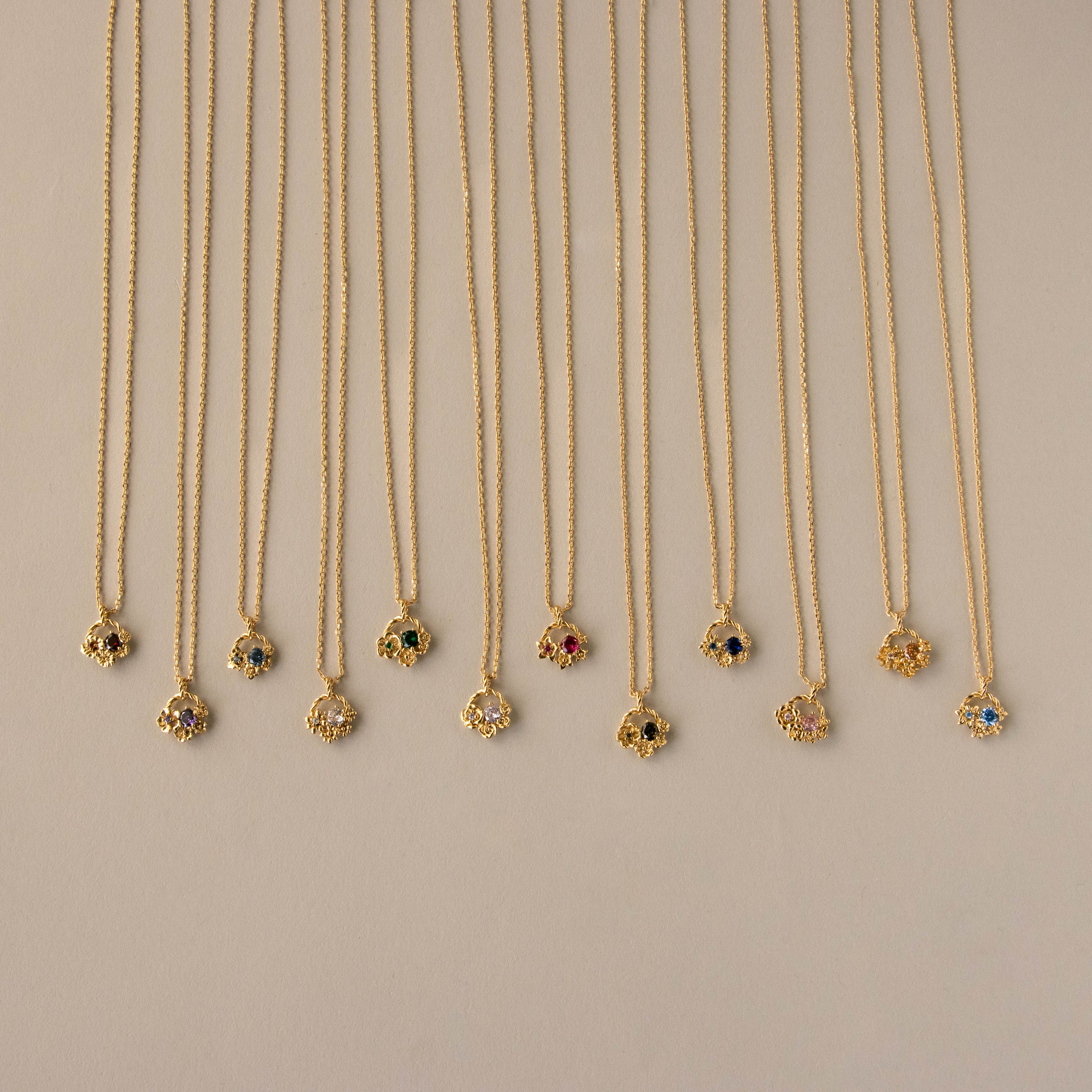 Flower Basket Birthstone Necklace