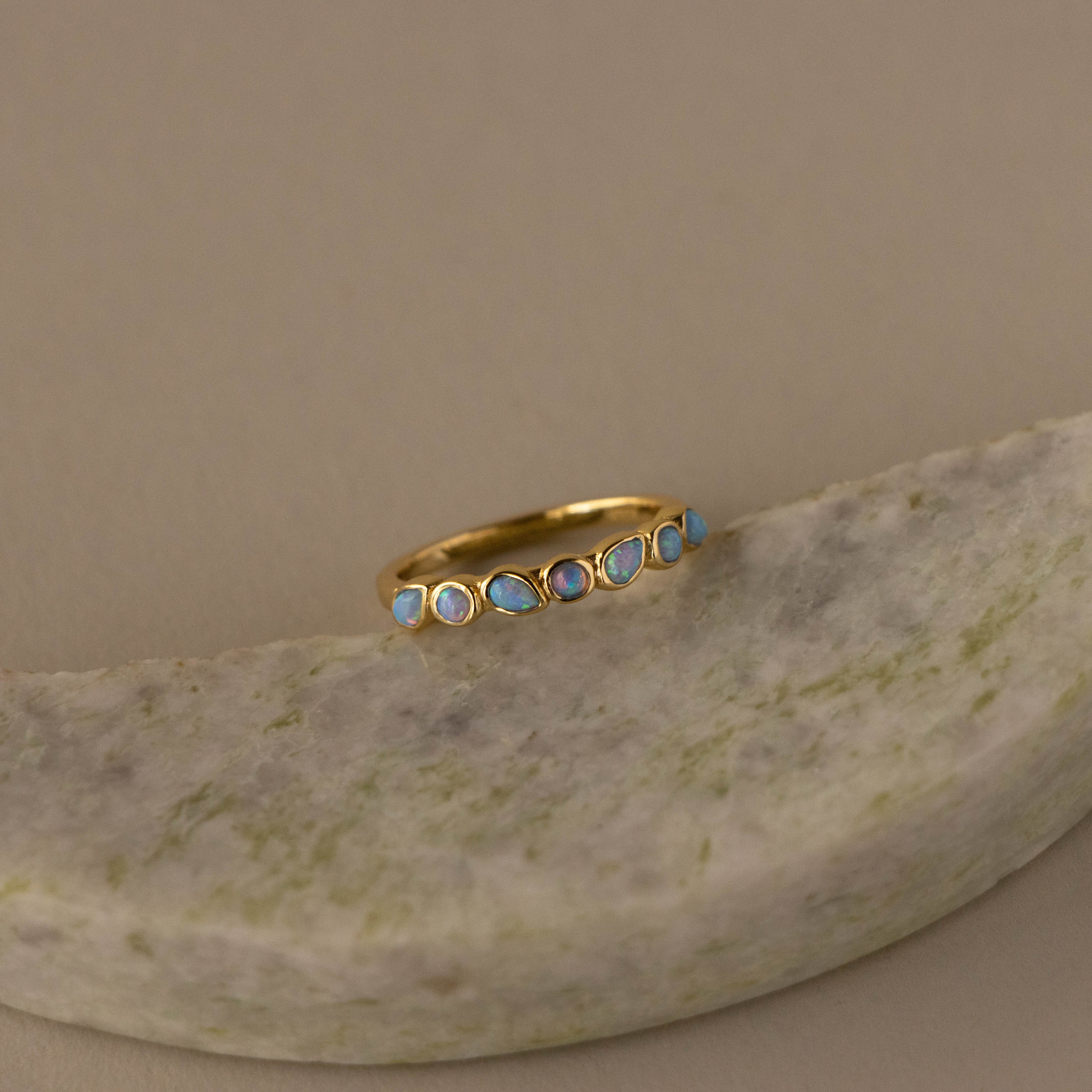 Blue Opal Teardrop Eternity Ring