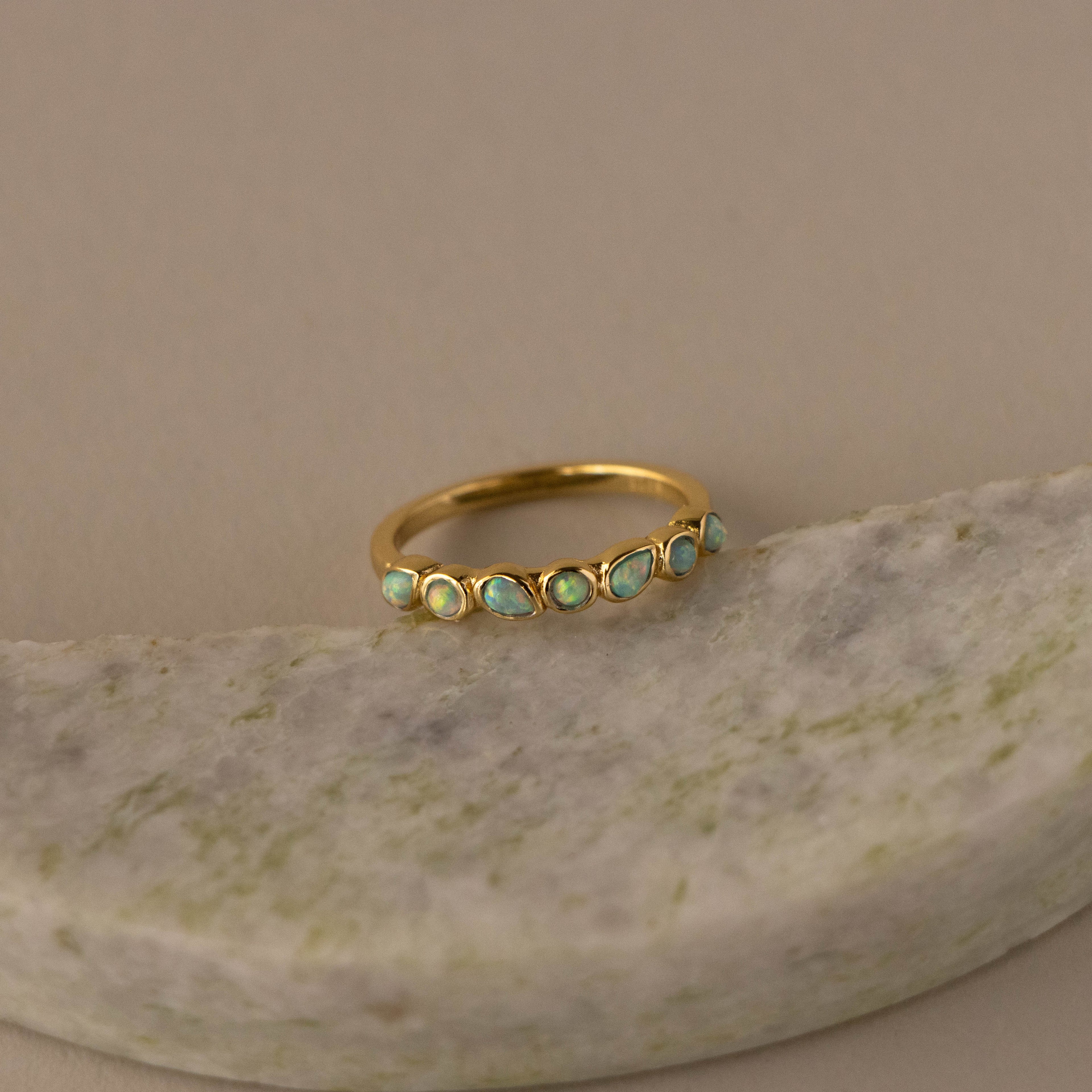 Green Opal Teardrop Eternity Ring