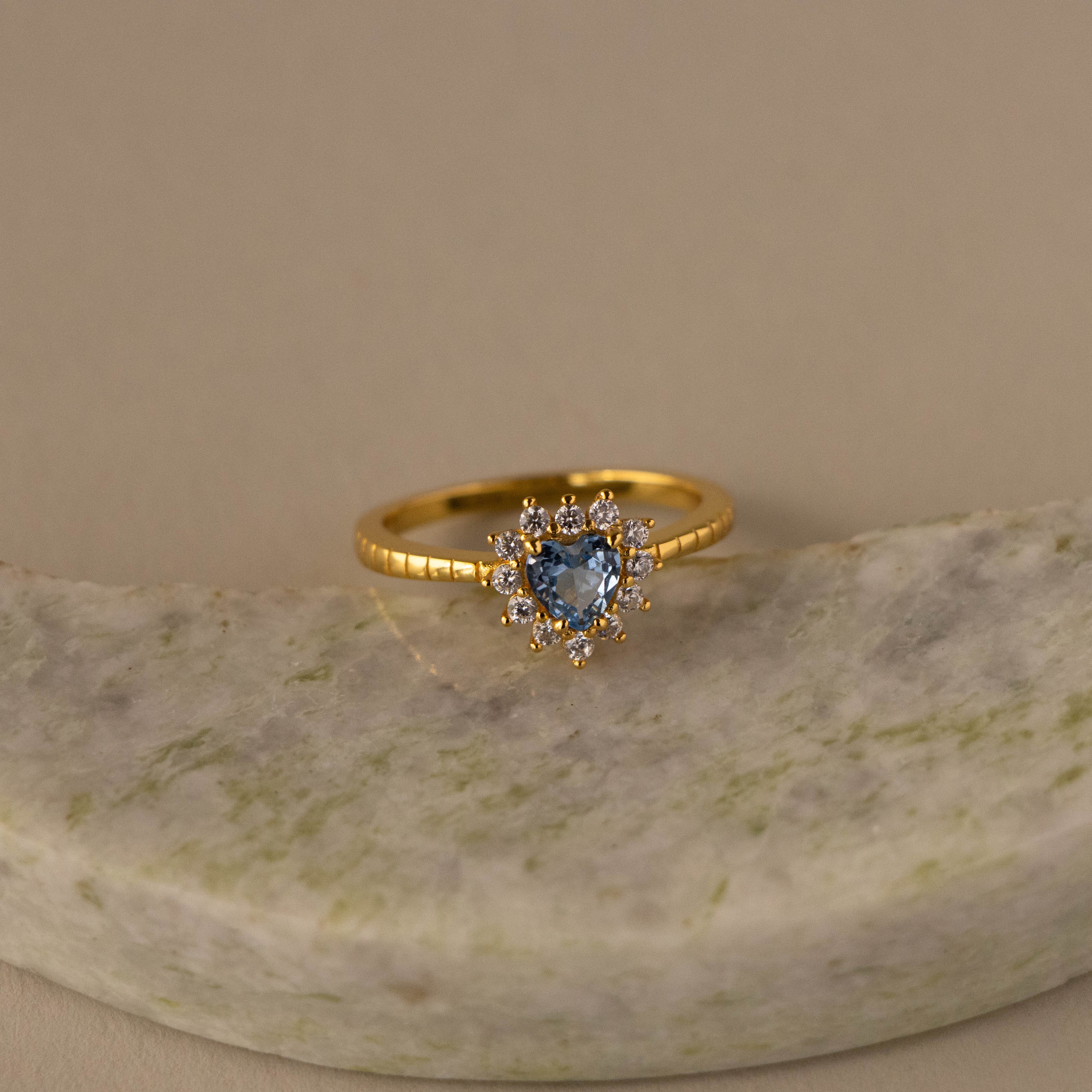 Diamond Blue Topaz Heart Ring